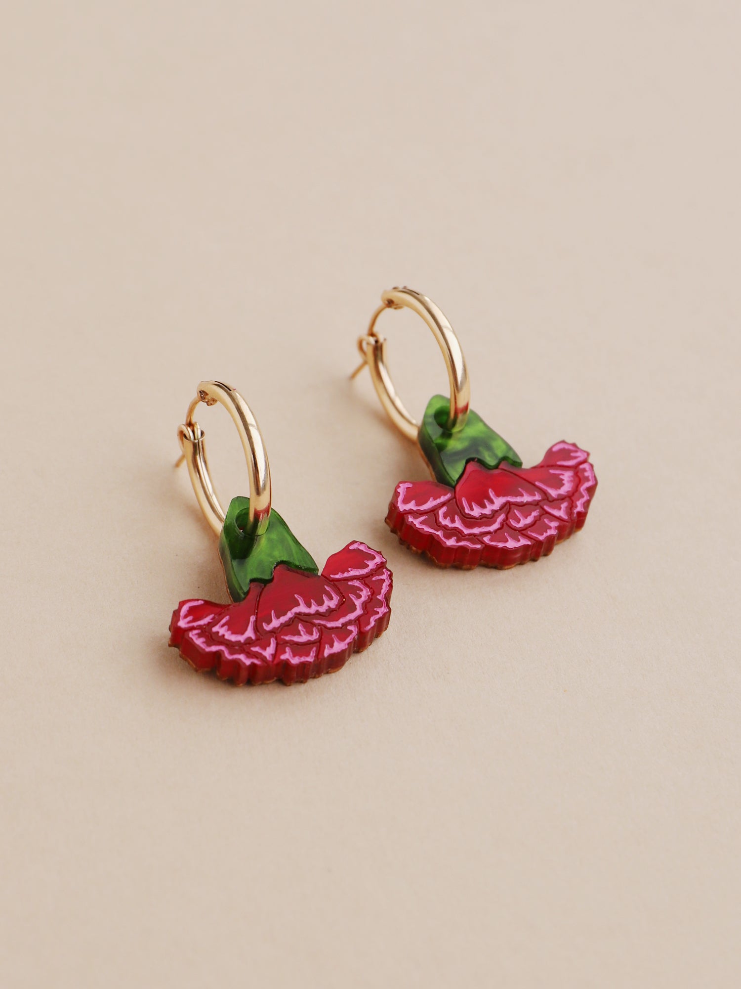 Carnation Hoops in Red/Pink