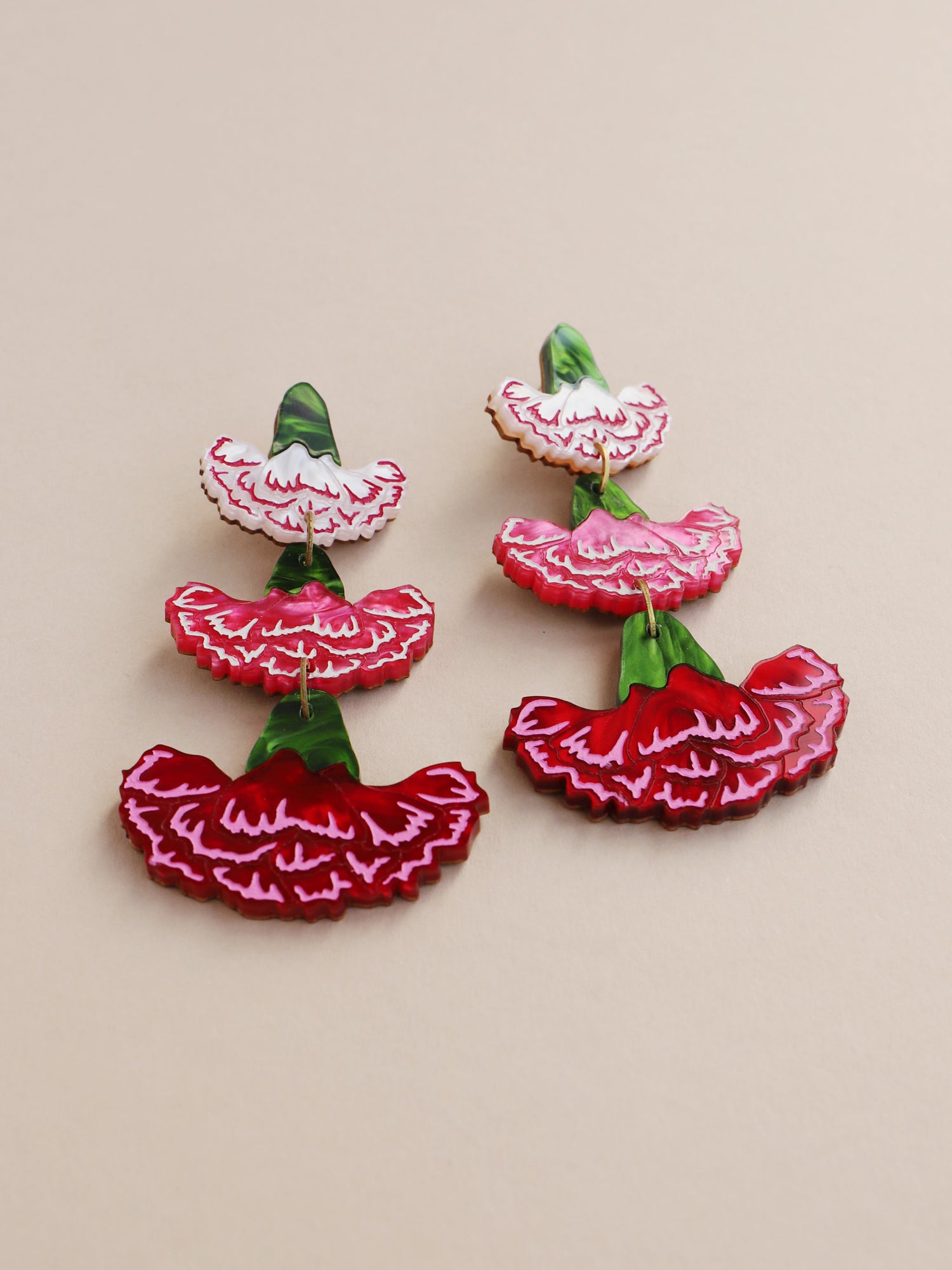 Carnation Statement Earrings in Pink/Red