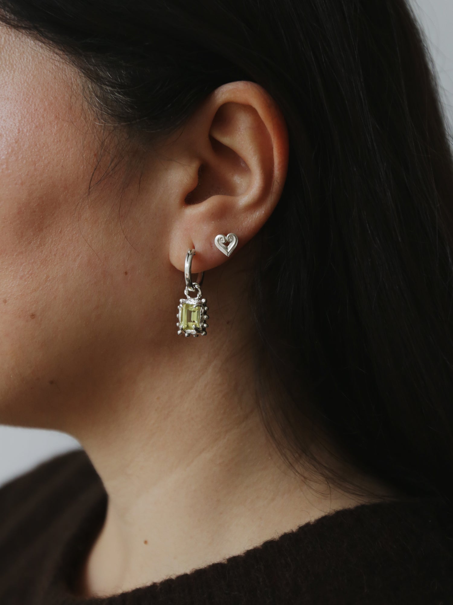 Memento Hoops with Lemon Quartz - Silver