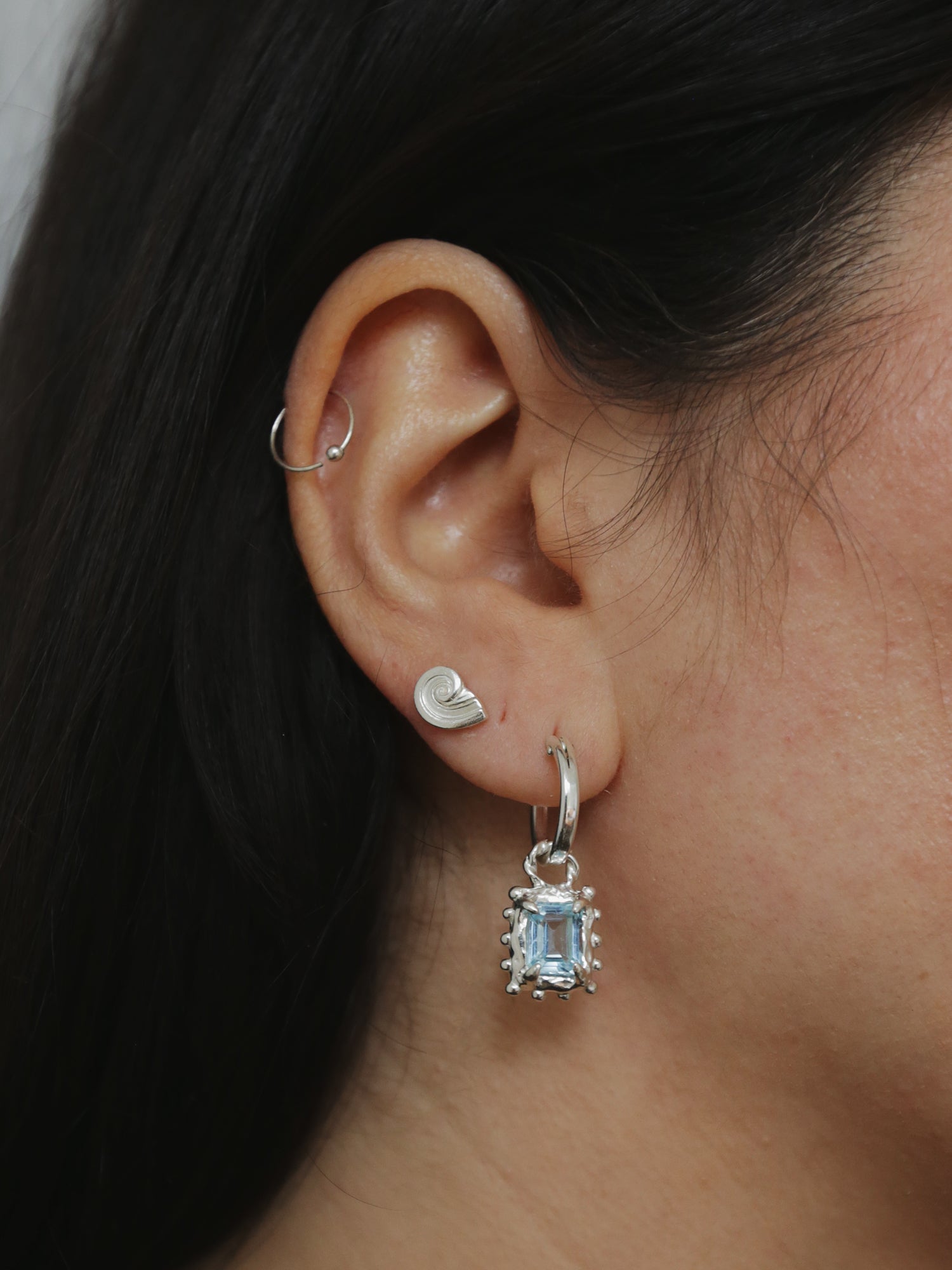 Memento Hoops with Sky Topaz - Silver