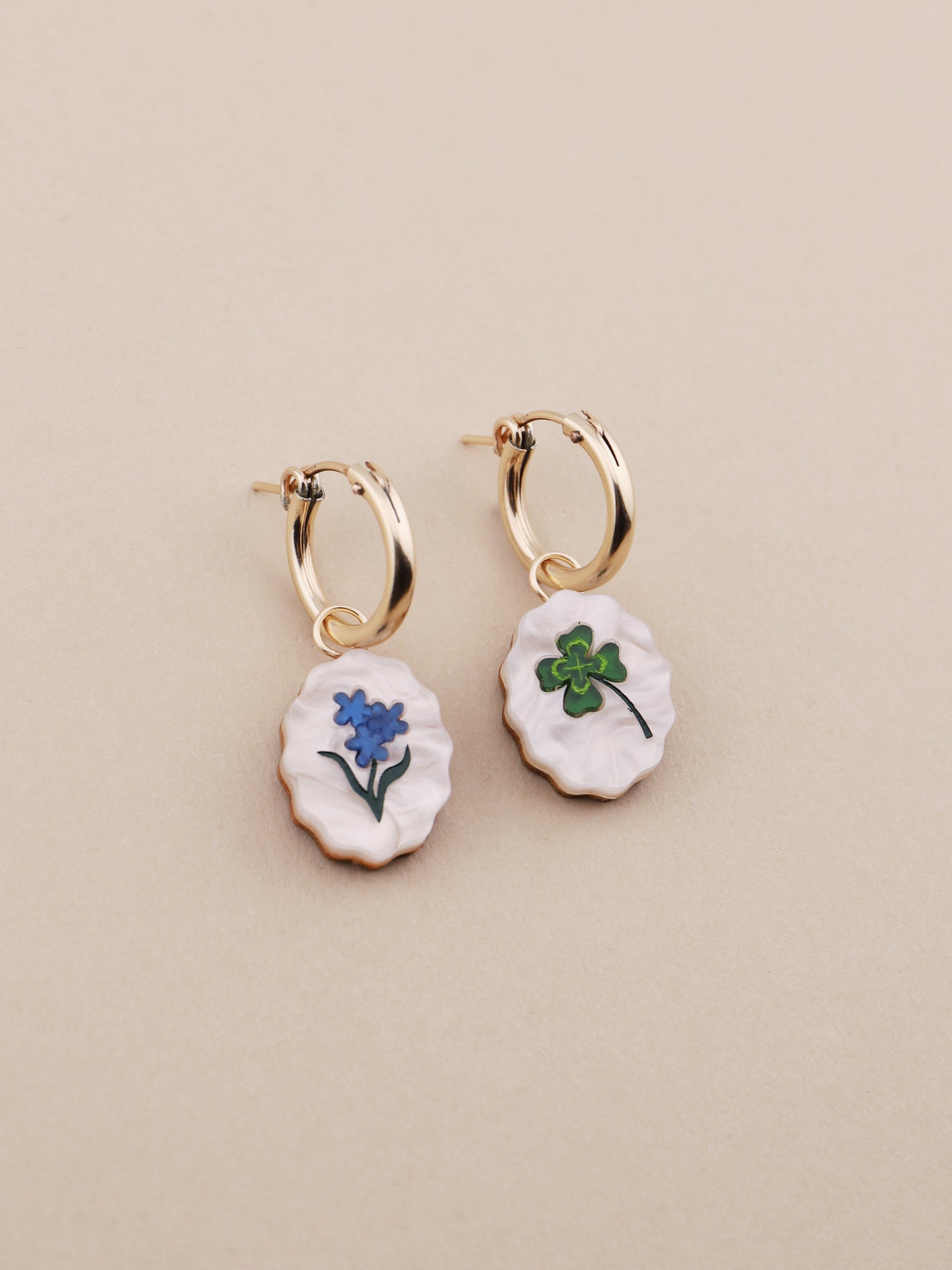 Forget Me Not & Clover Charm Hoops