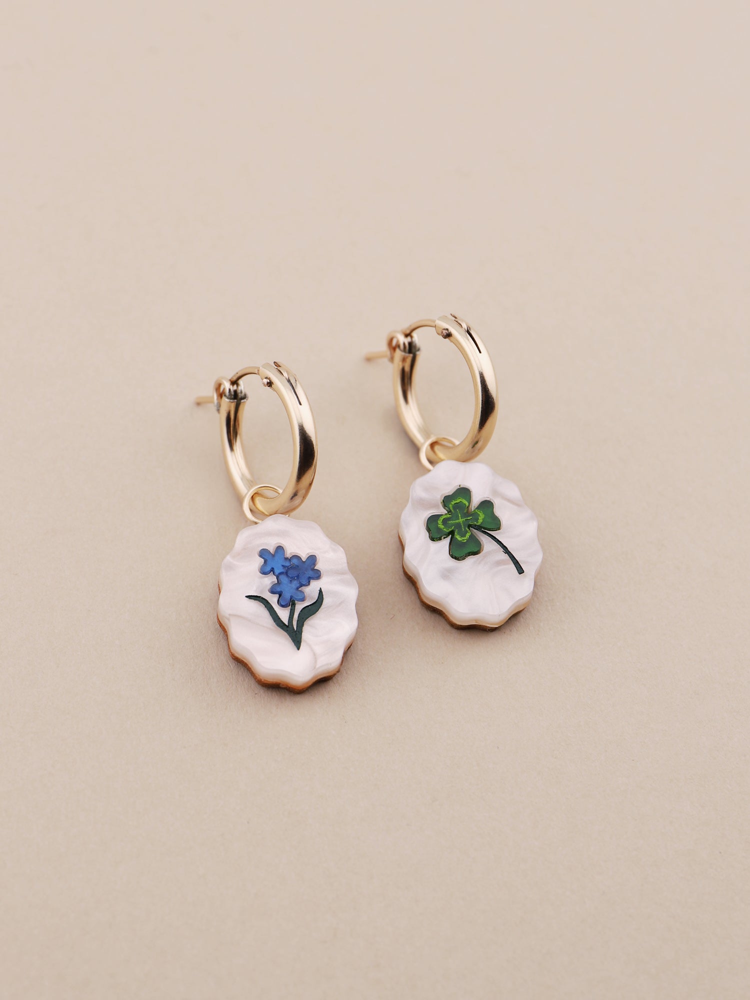Forget Me Not & Clover Charm Hoops