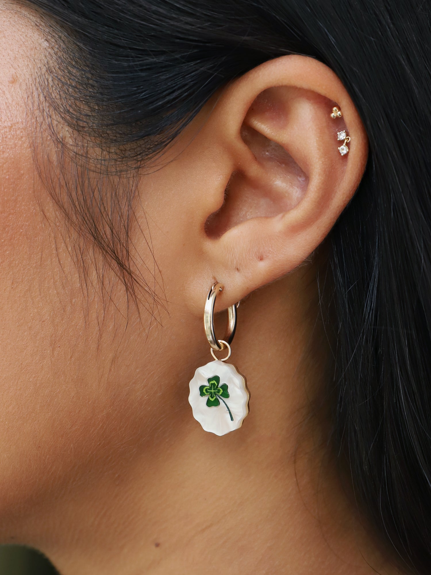 Forget Me Not & Clover Charm Hoops