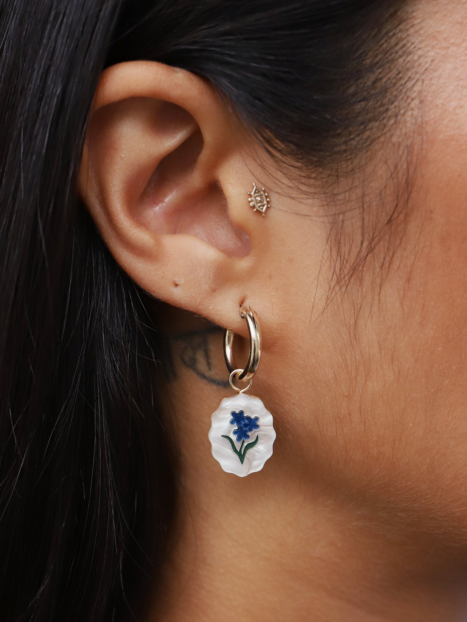 Forget Me Not & Clover Charm Hoops