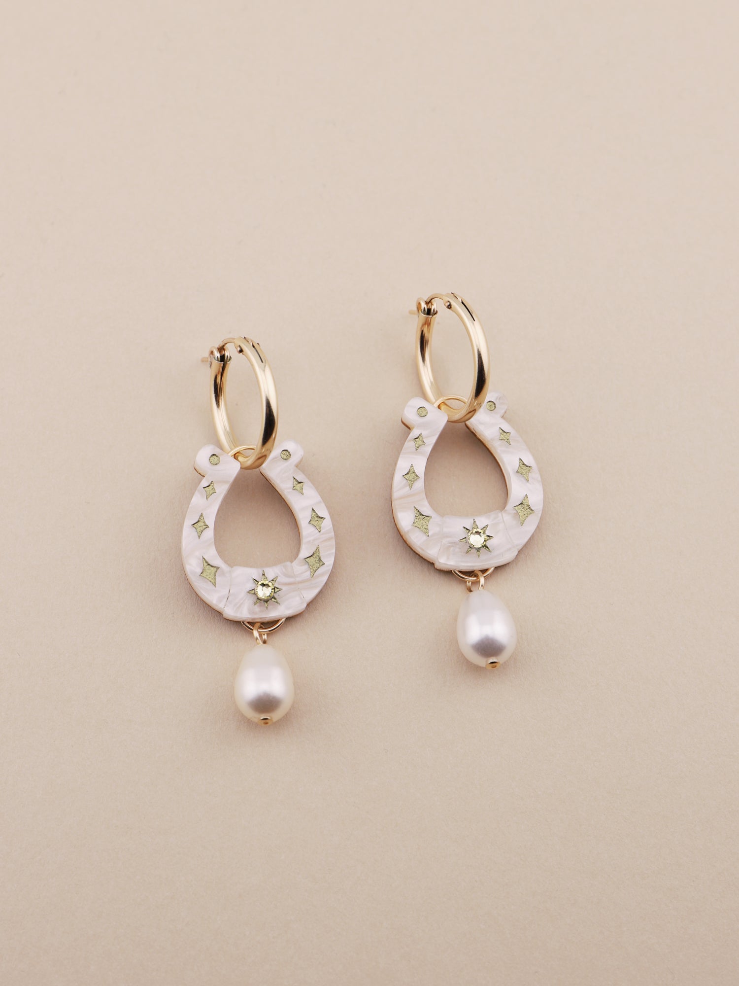 Horseshoe Drop Hoops in Cream