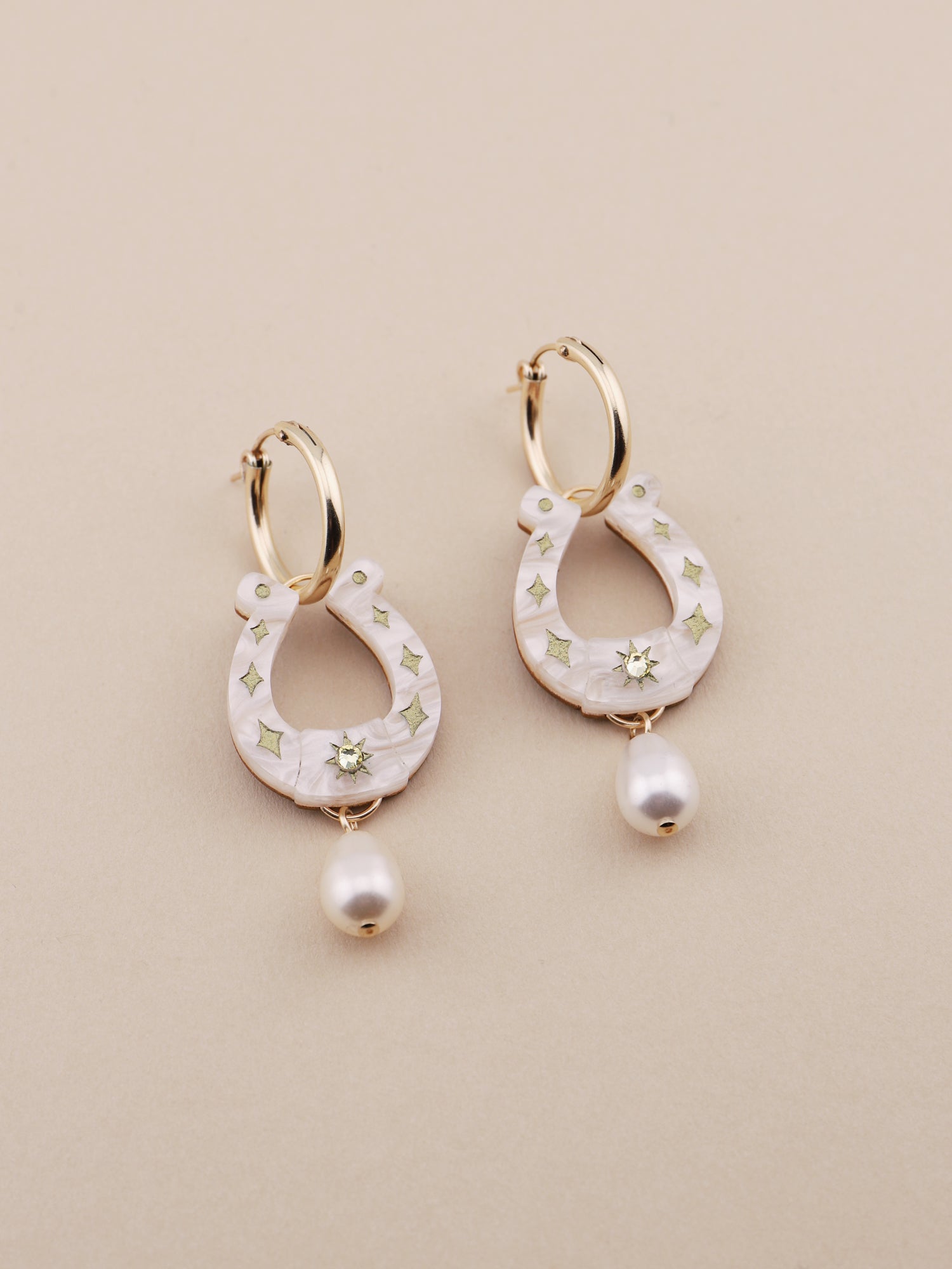 Horseshoe Drop Hoops in Cream