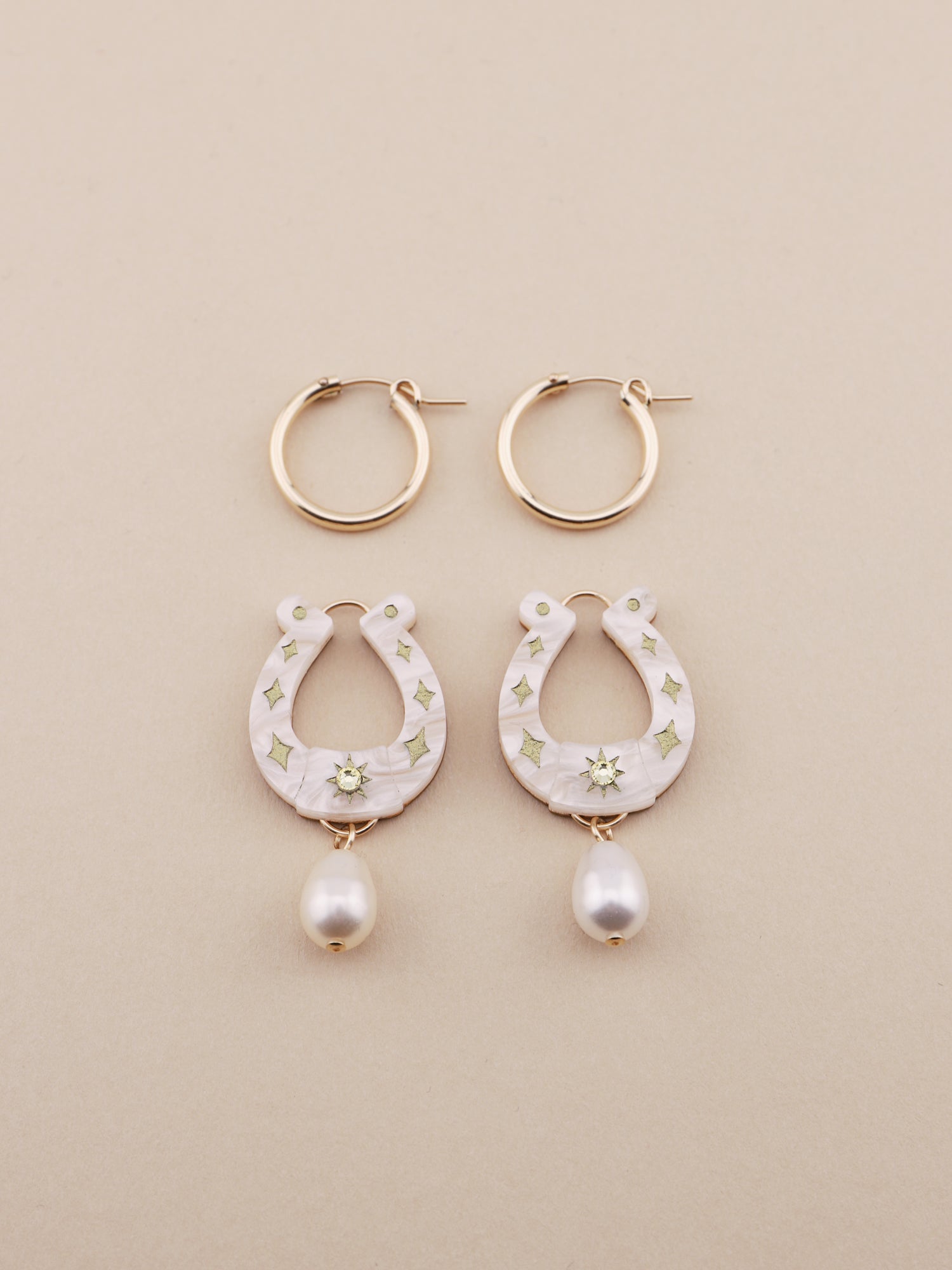 Horseshoe Drop Hoops in Cream