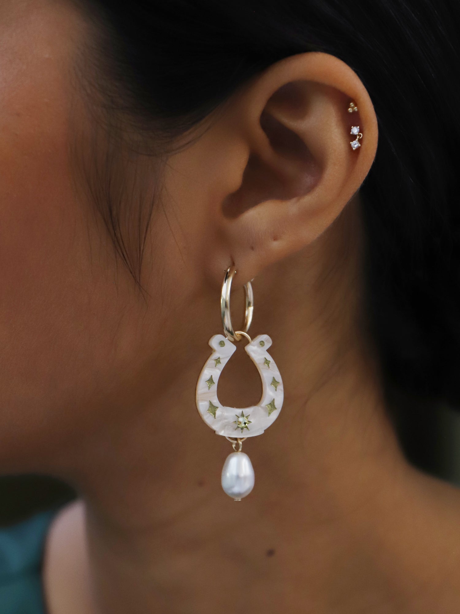 Horseshoe Drop Hoops in Cream