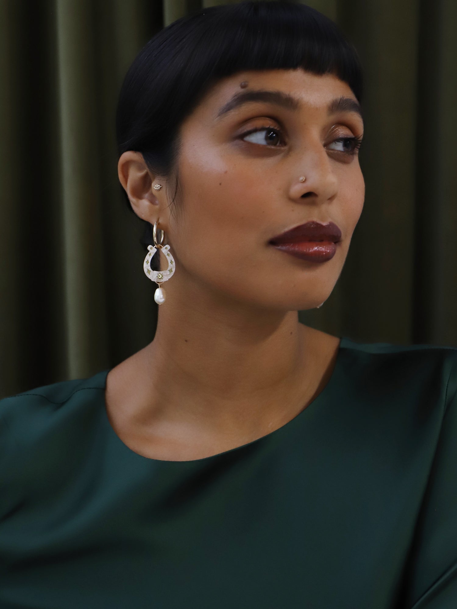 Horseshoe Drop Hoops in Cream