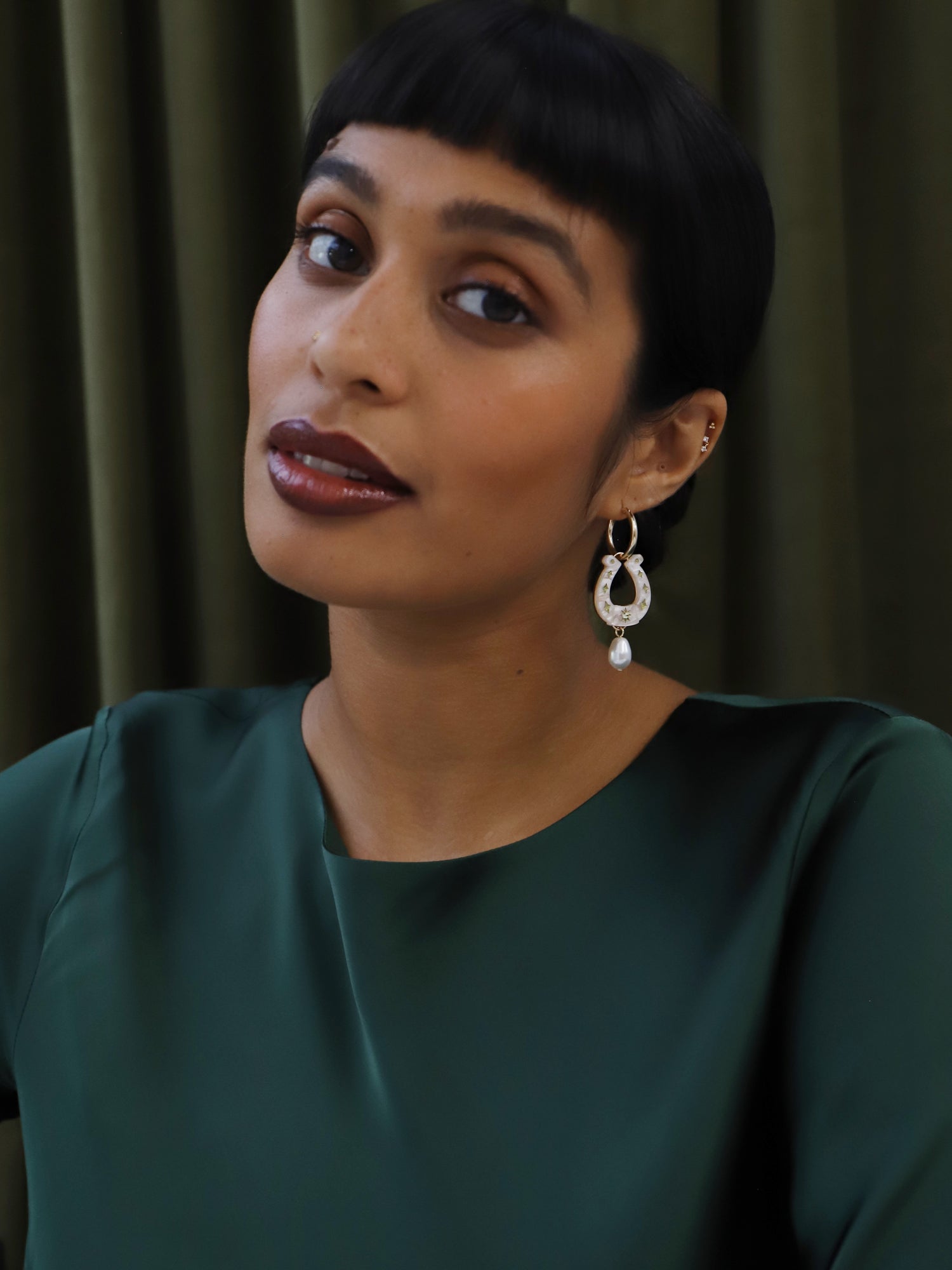 Horseshoe Drop Hoops in Cream