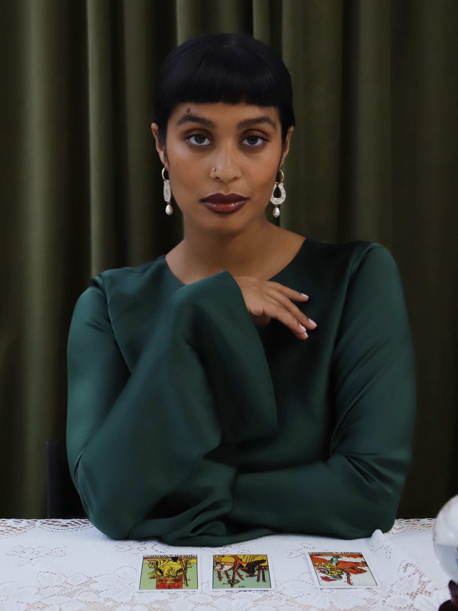 Horseshoe Drop Hoops in Cream