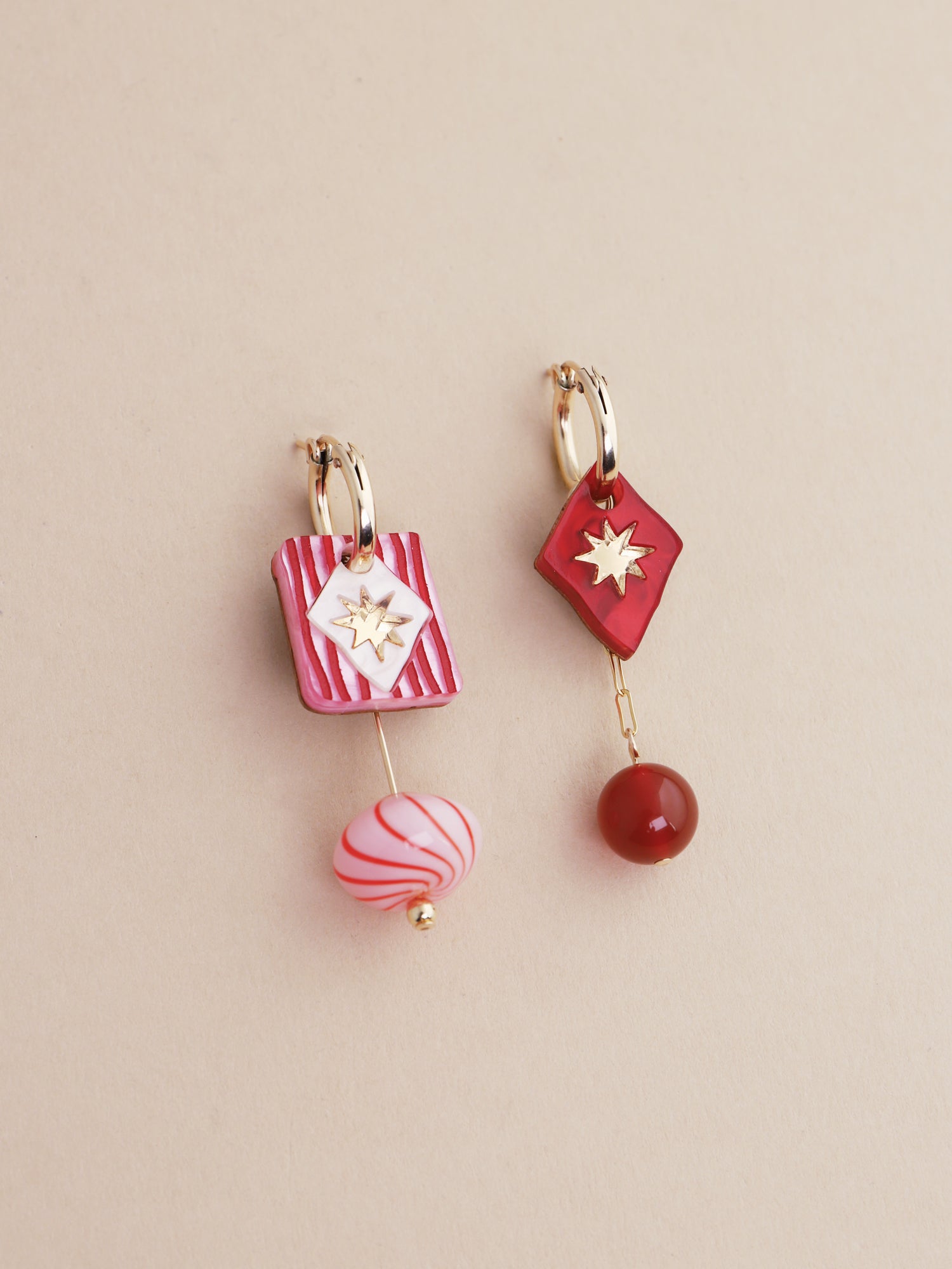 Kaleido Charm Hoops Set in Rose featuring handmade acrylic charms by Wolf & Moon.