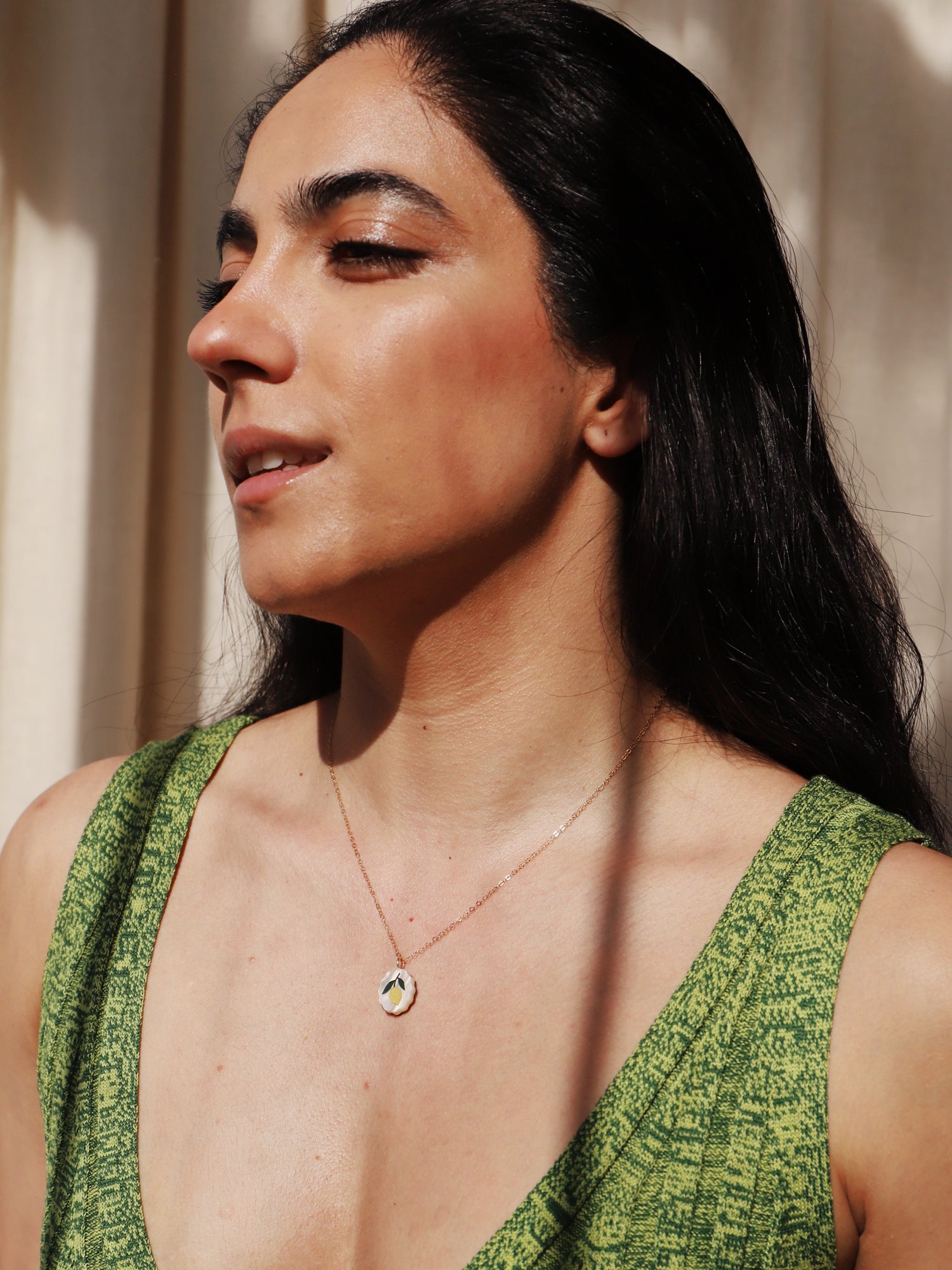 Lemon charm necklace made from acrylic and a 14k gold-filled chain & findings. Handmade in the UK by Wolf & Moon.