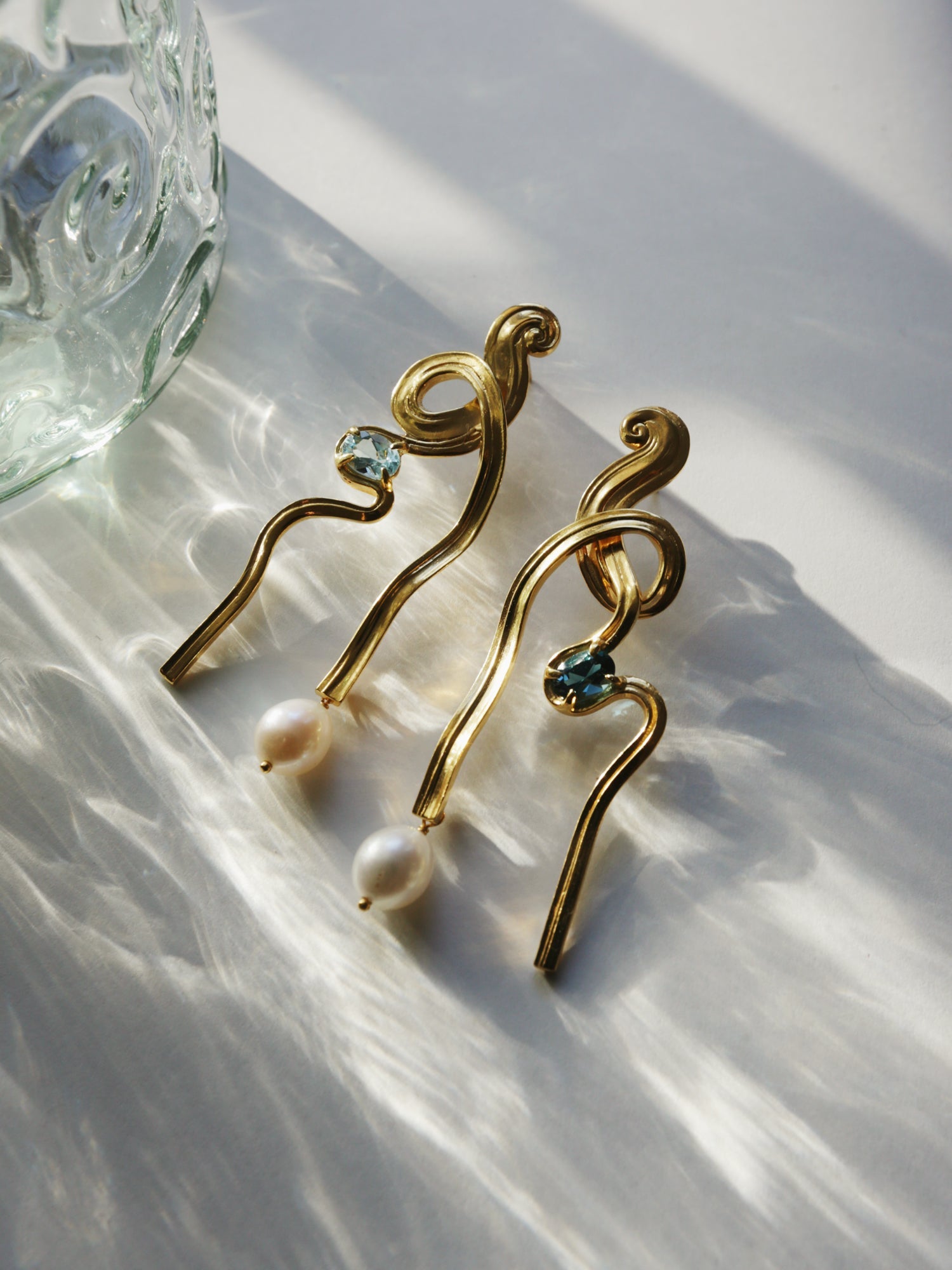 Meander Earrings with Topaz - Gold