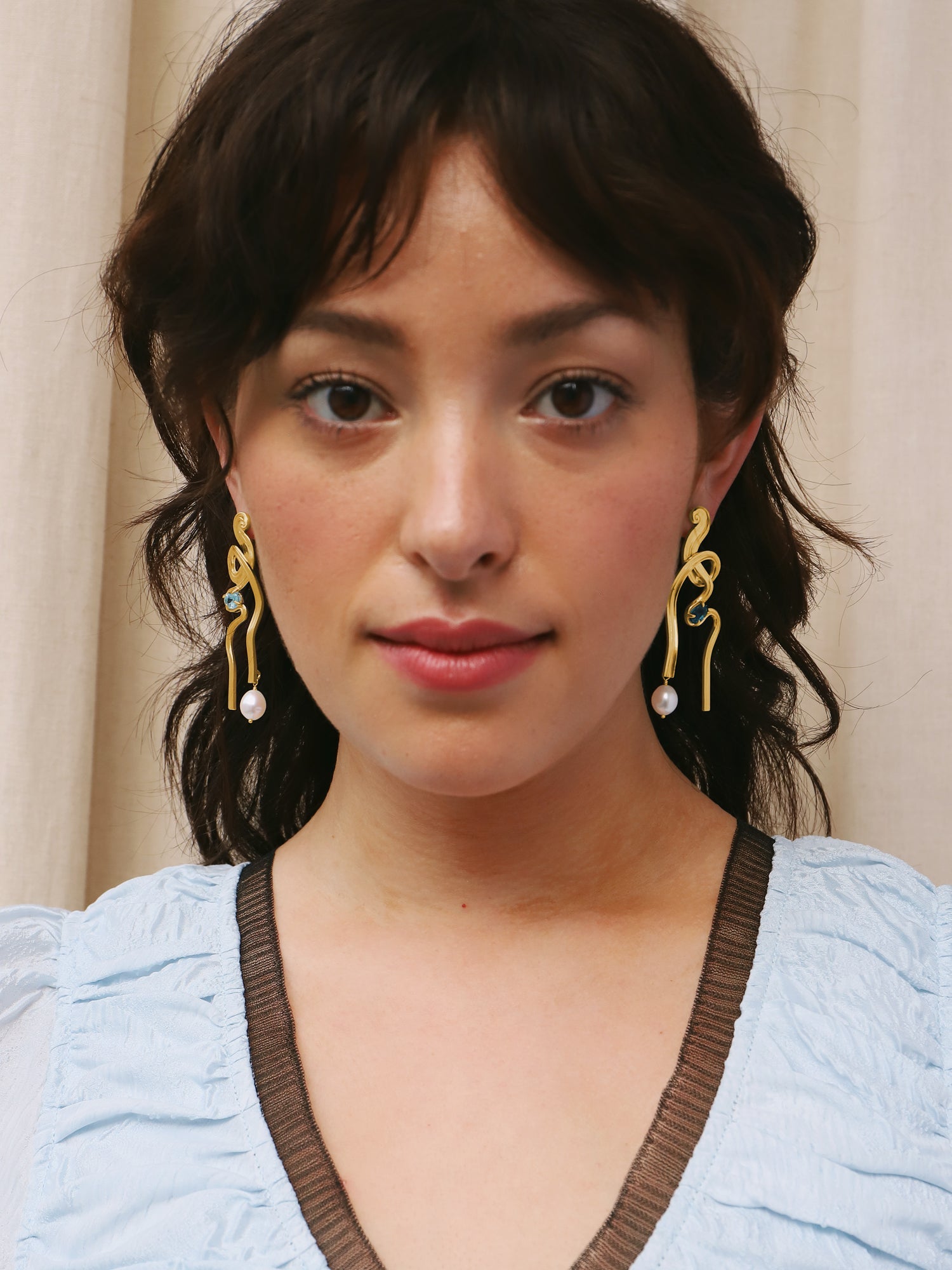 Meander Earrings with Topaz - Gold