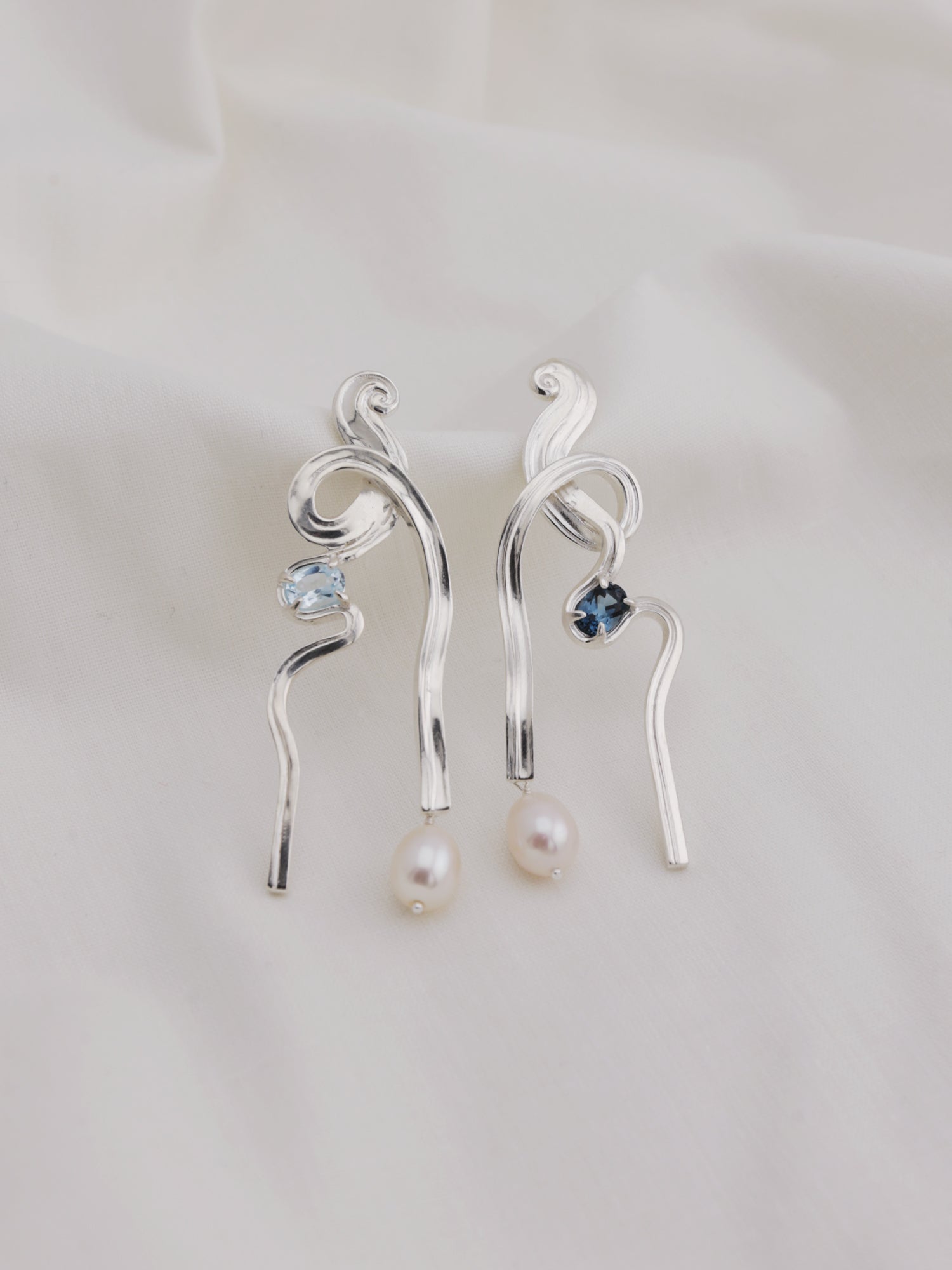 Meander Earrings with Topaz - Silver