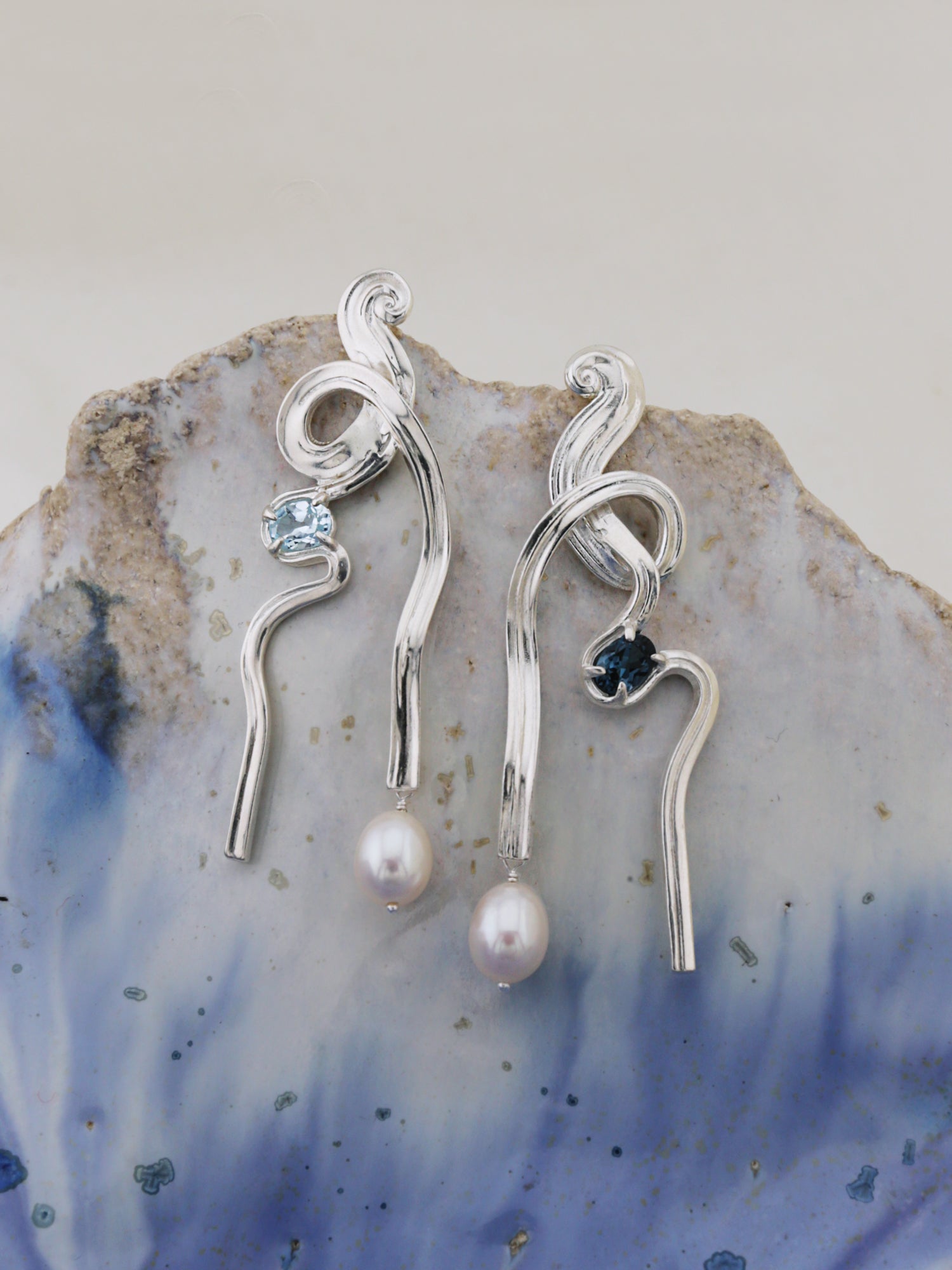 Meander Earrings with Topaz - Silver