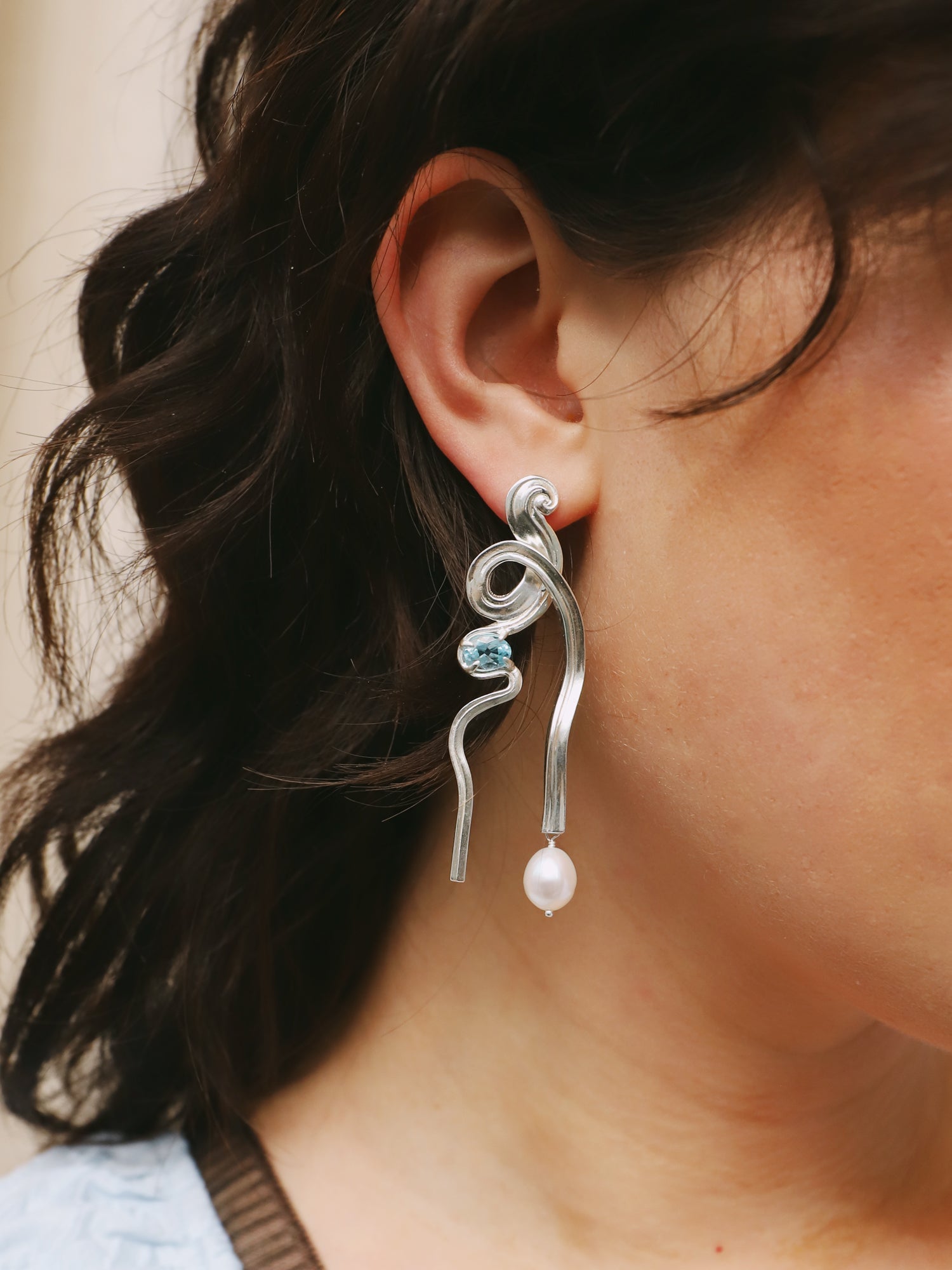 Meander Earrings with Topaz - Silver