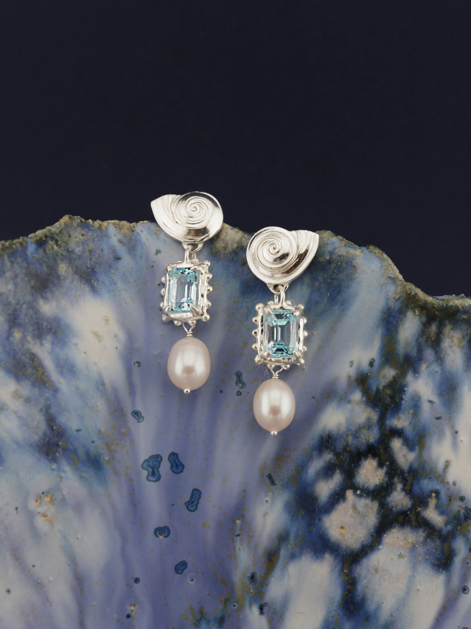 Memento Pearl Earrings with Sky Topaz - Silver