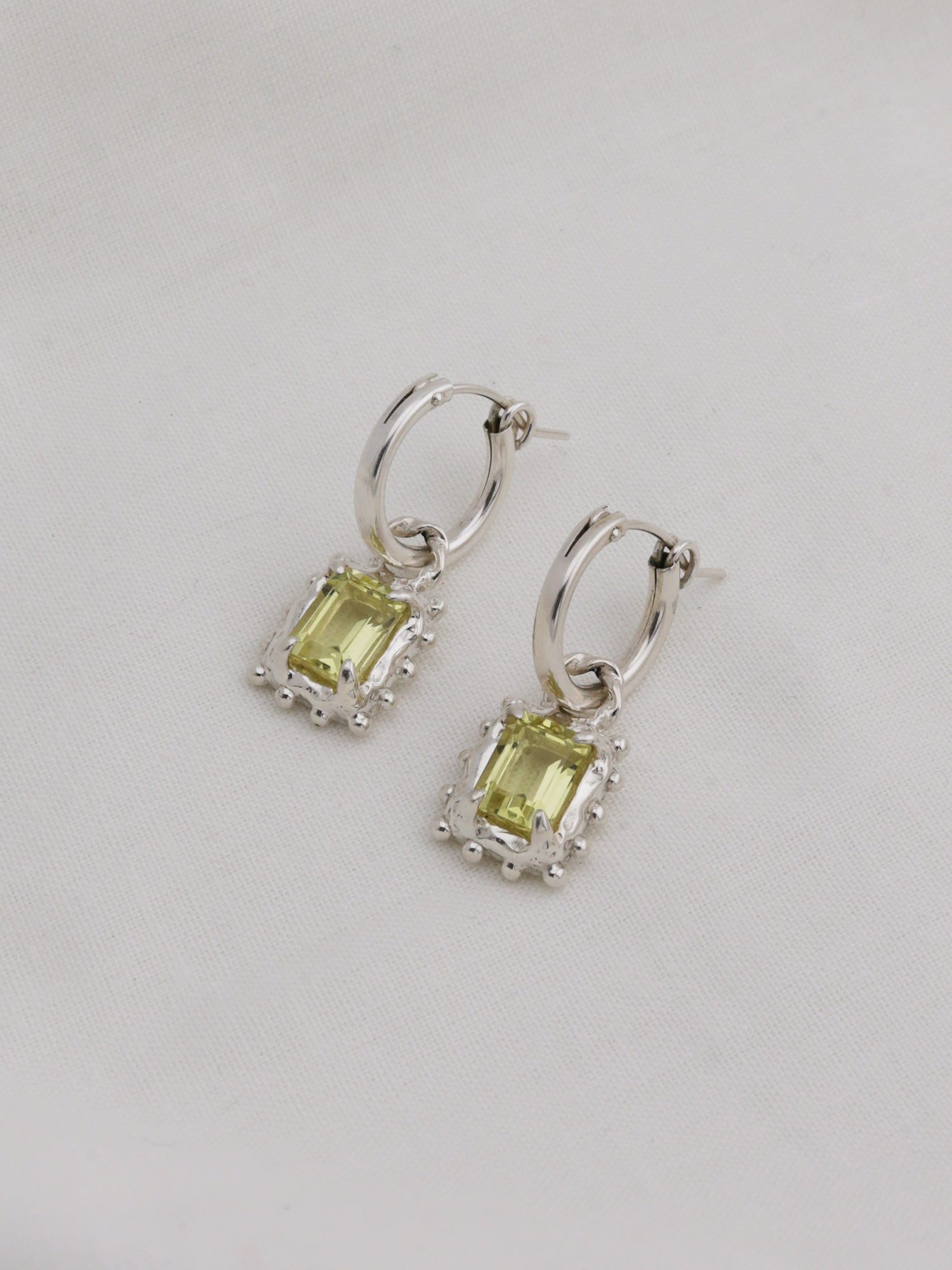 Memento Hoops with Lemon Quartz - Silver