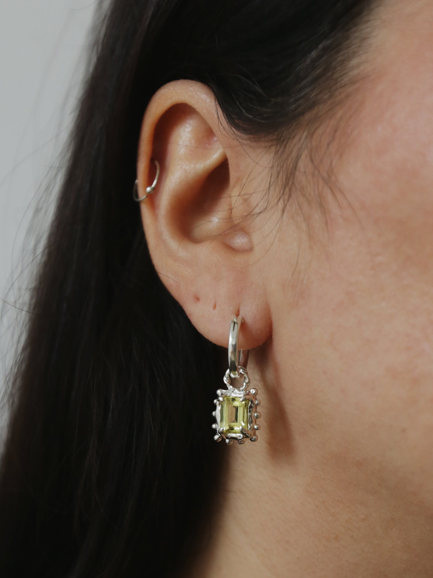Memento Hoops with Lemon Quartz - Silver