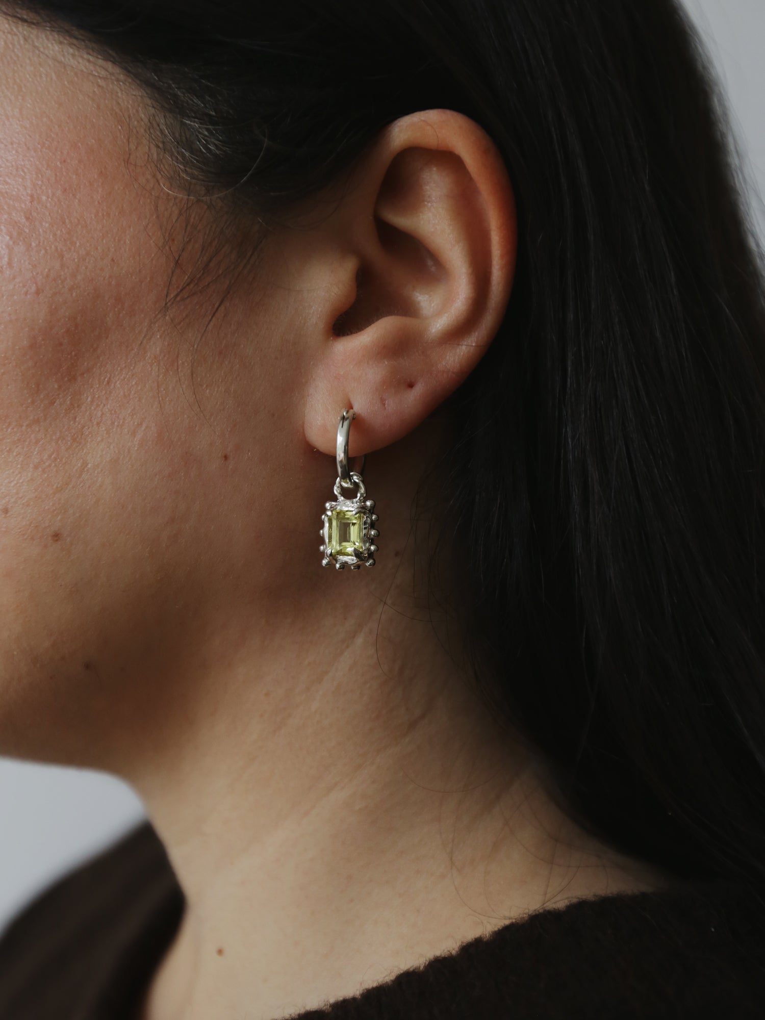 Memento Hoops with Lemon Quartz - Silver