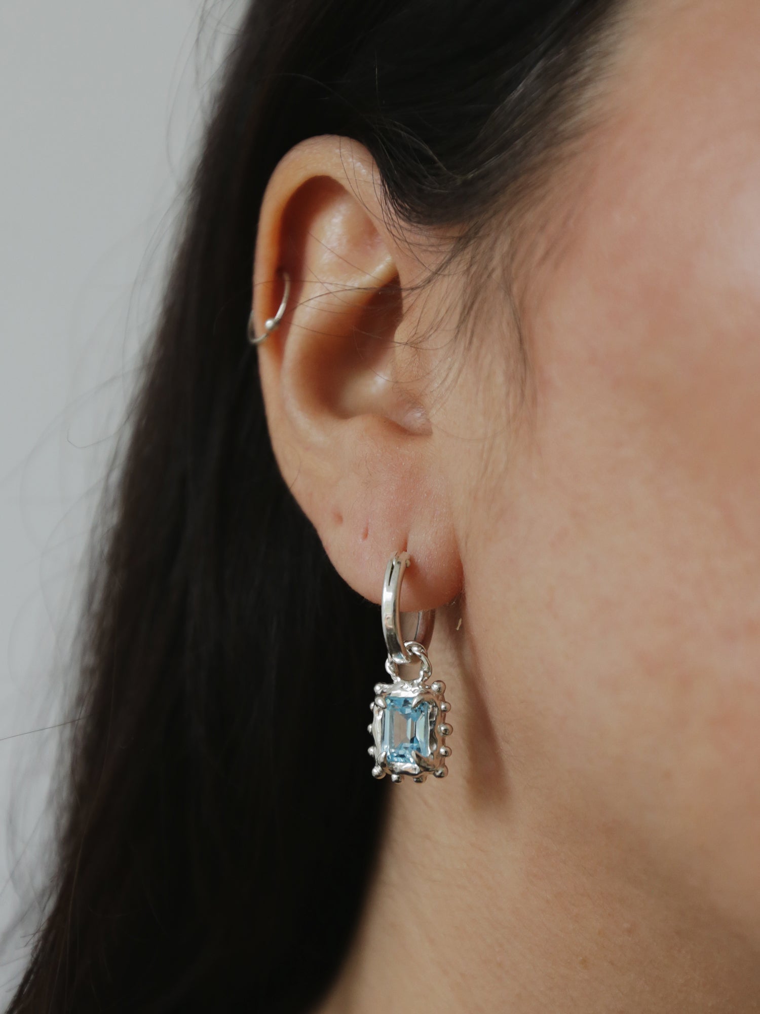 Memento Hoops with Sky Topaz - Silver