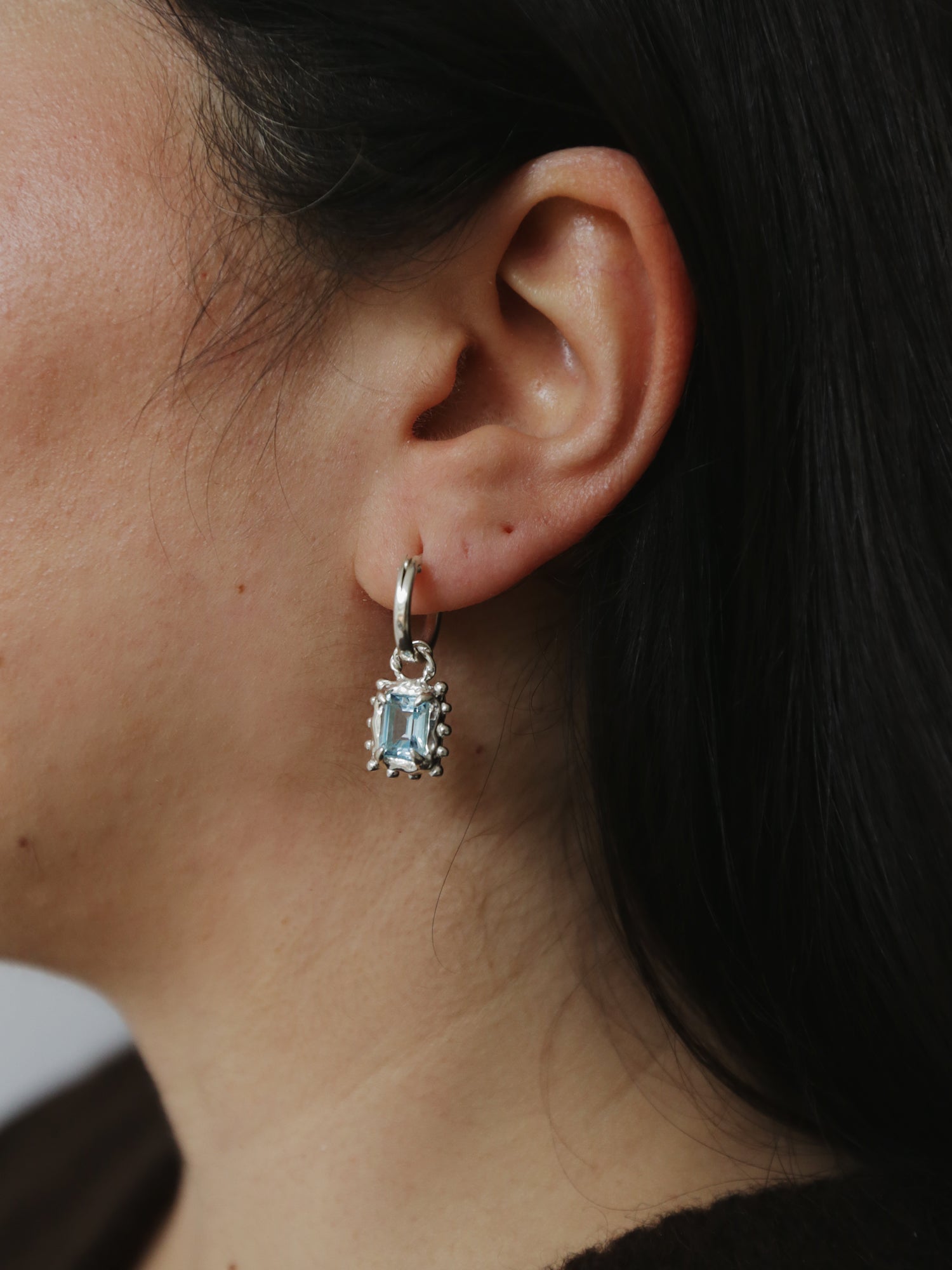 Memento Hoops with Sky Topaz - Silver