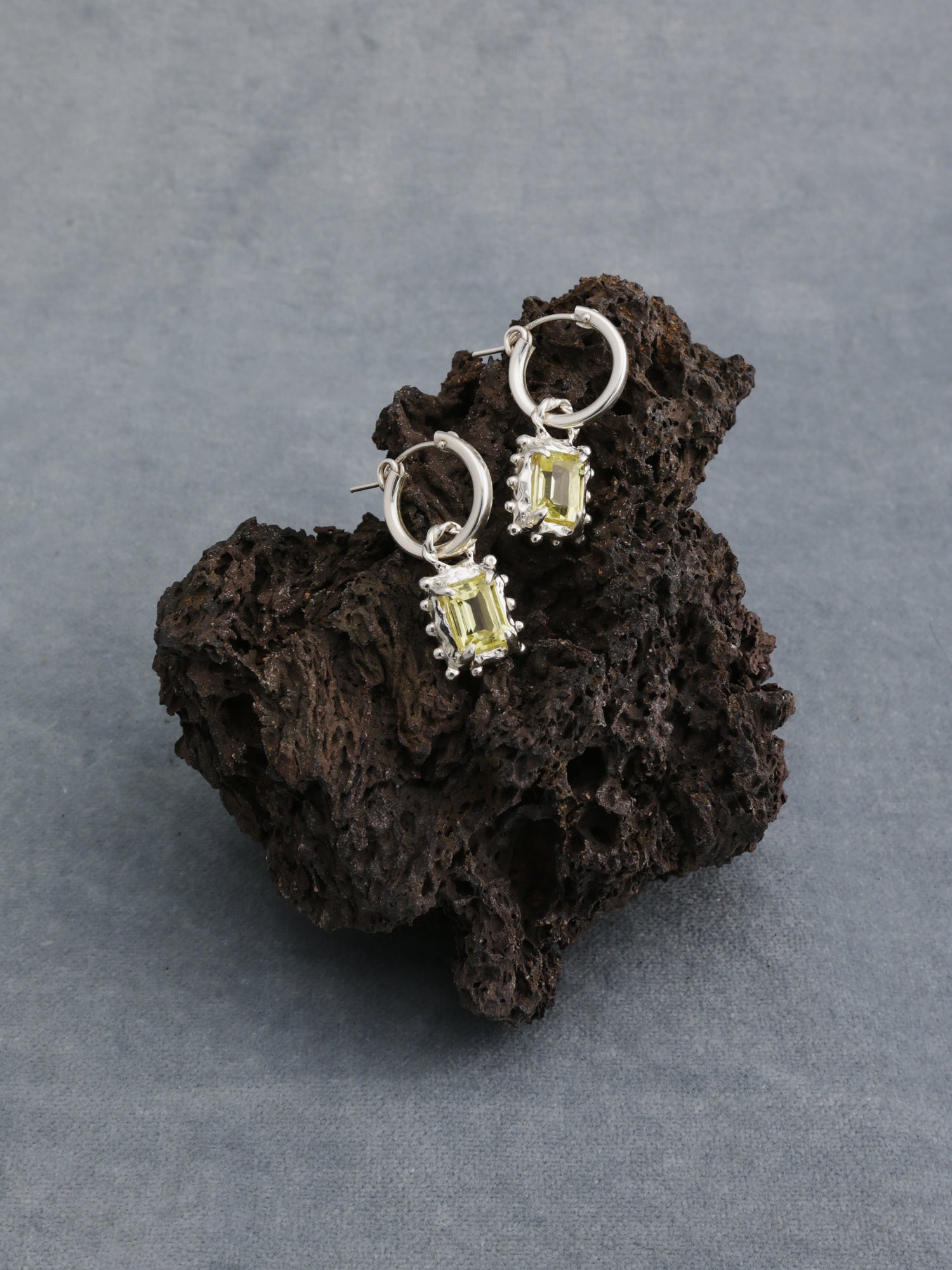 Memento Hoops with Lemon Quartz - Silver