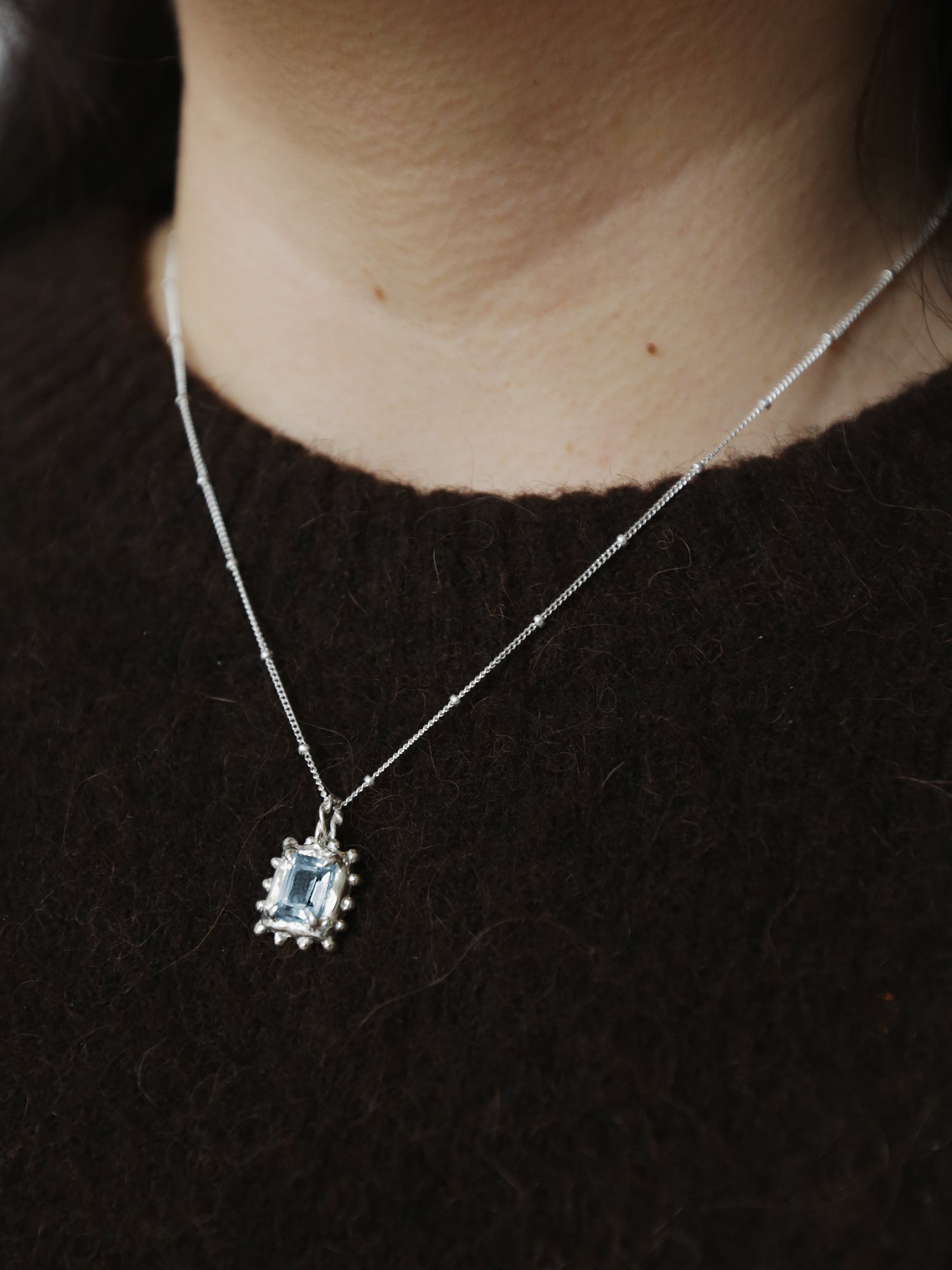 Memento Necklace with Sky Topaz - Silver