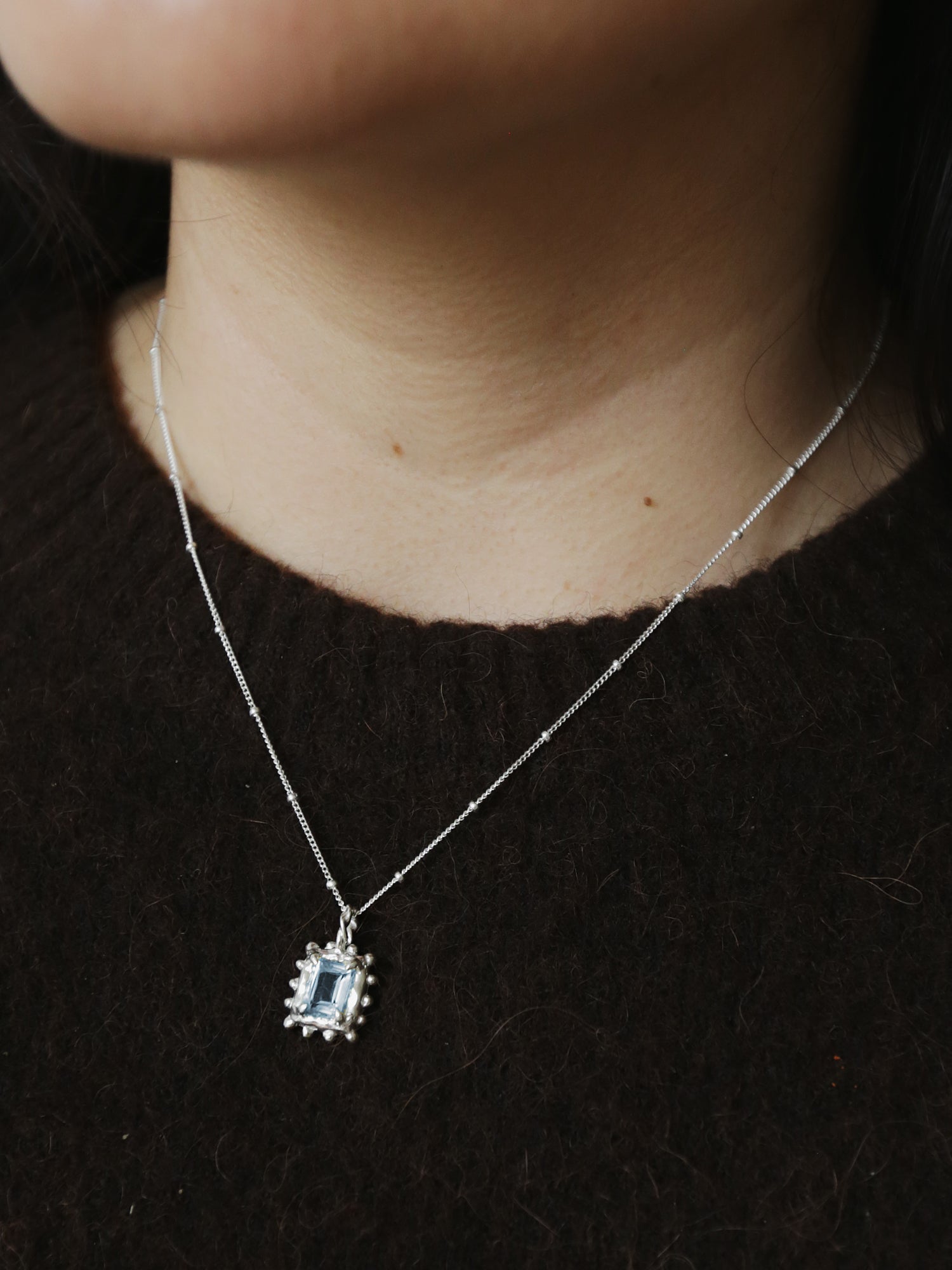 Memento Necklace with Sky Topaz - Silver
