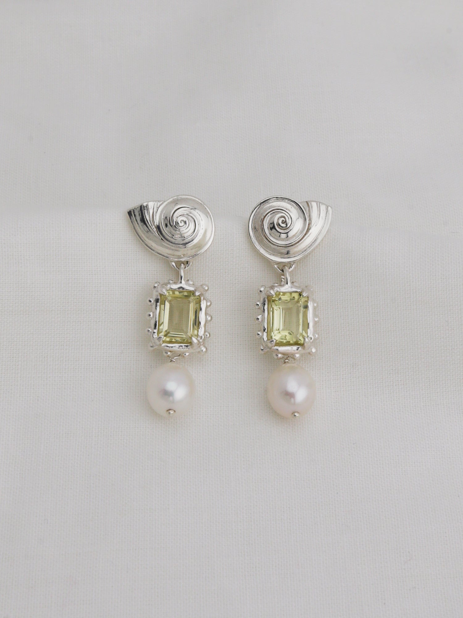 Memento Pearl Earrings with Lemon Quartz - Silver