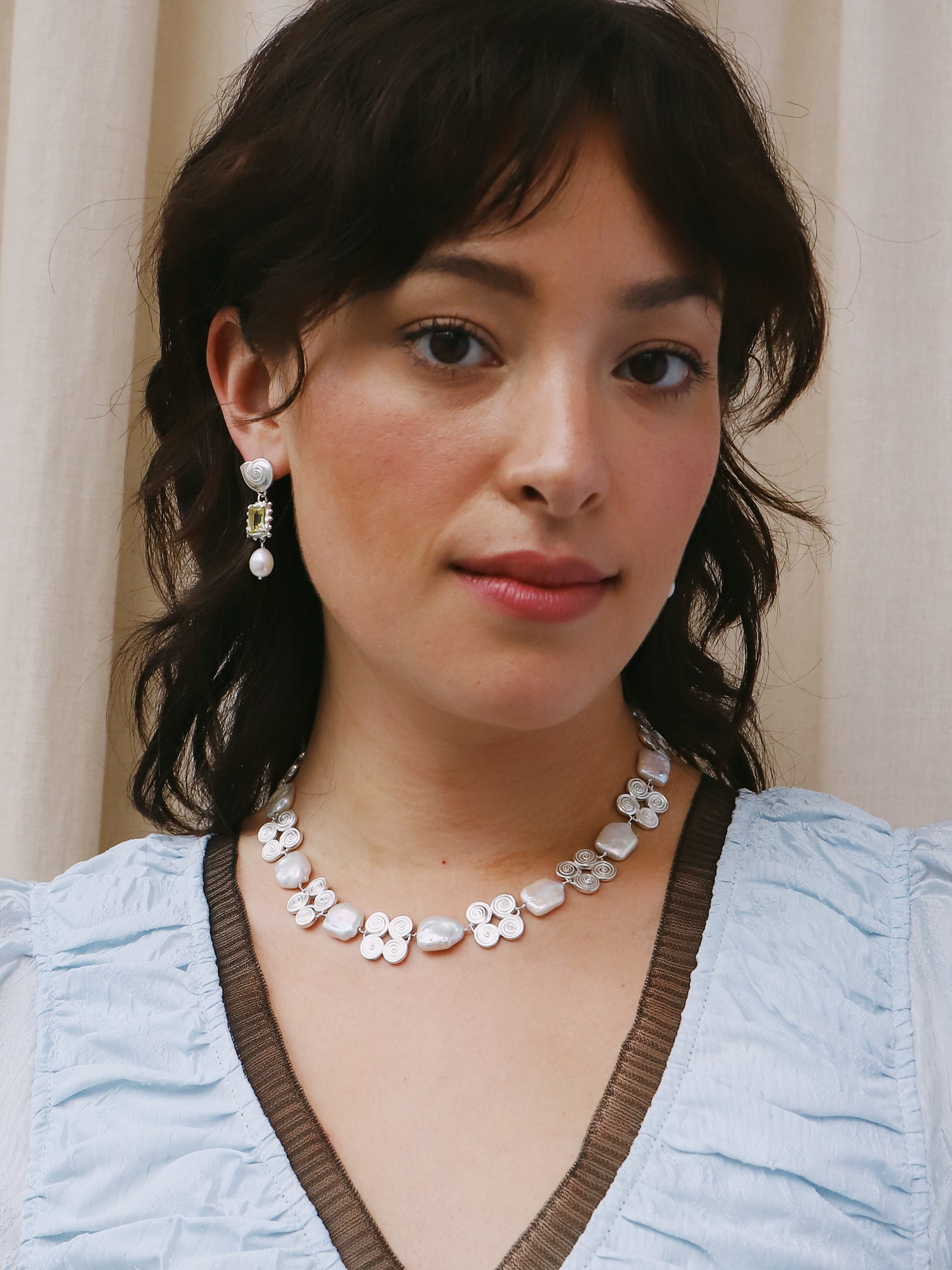 Memento Pearl Earrings with Lemon Quartz - Silver