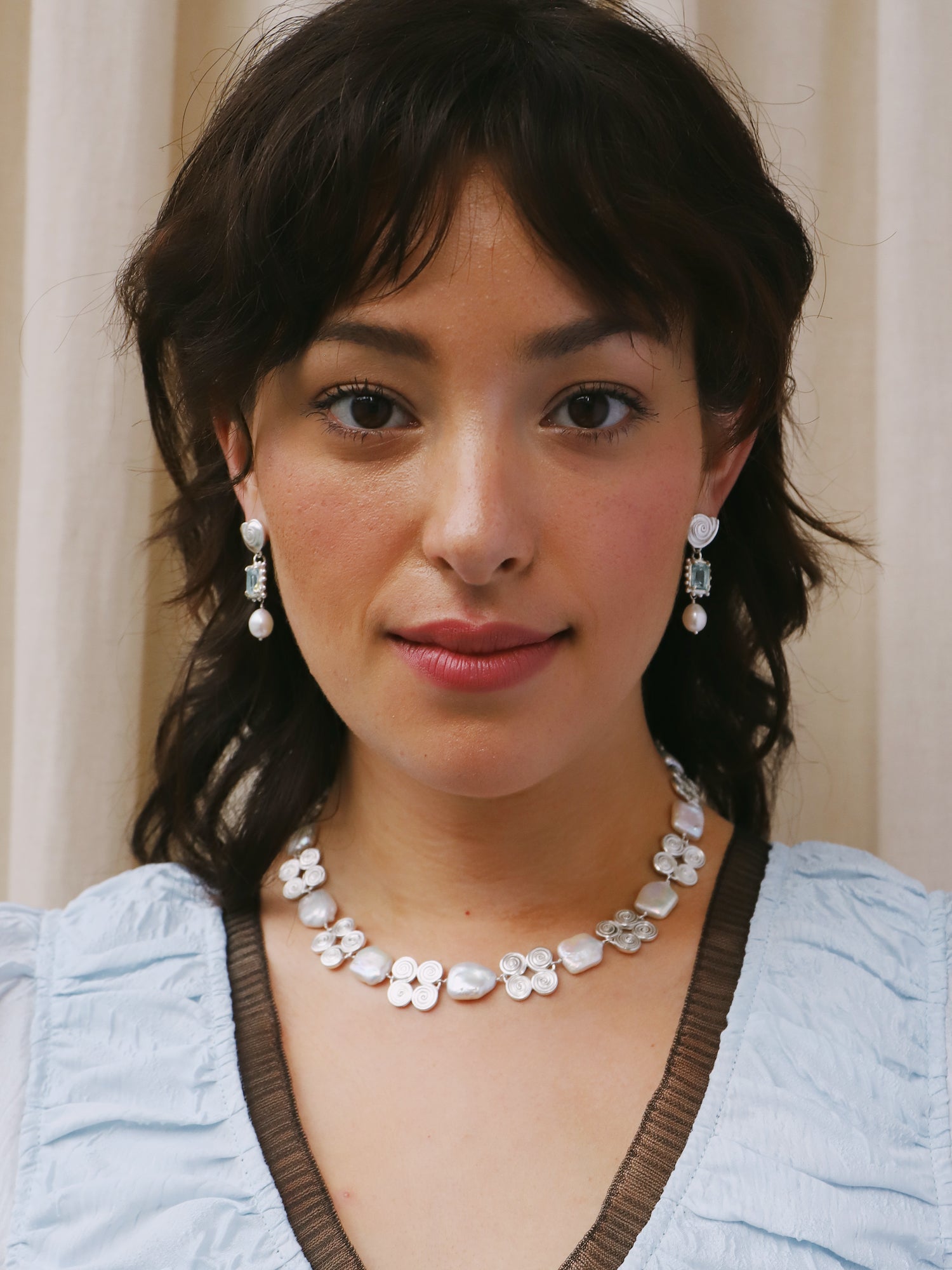 Memento Pearl Earrings with Sky Topaz - Silver