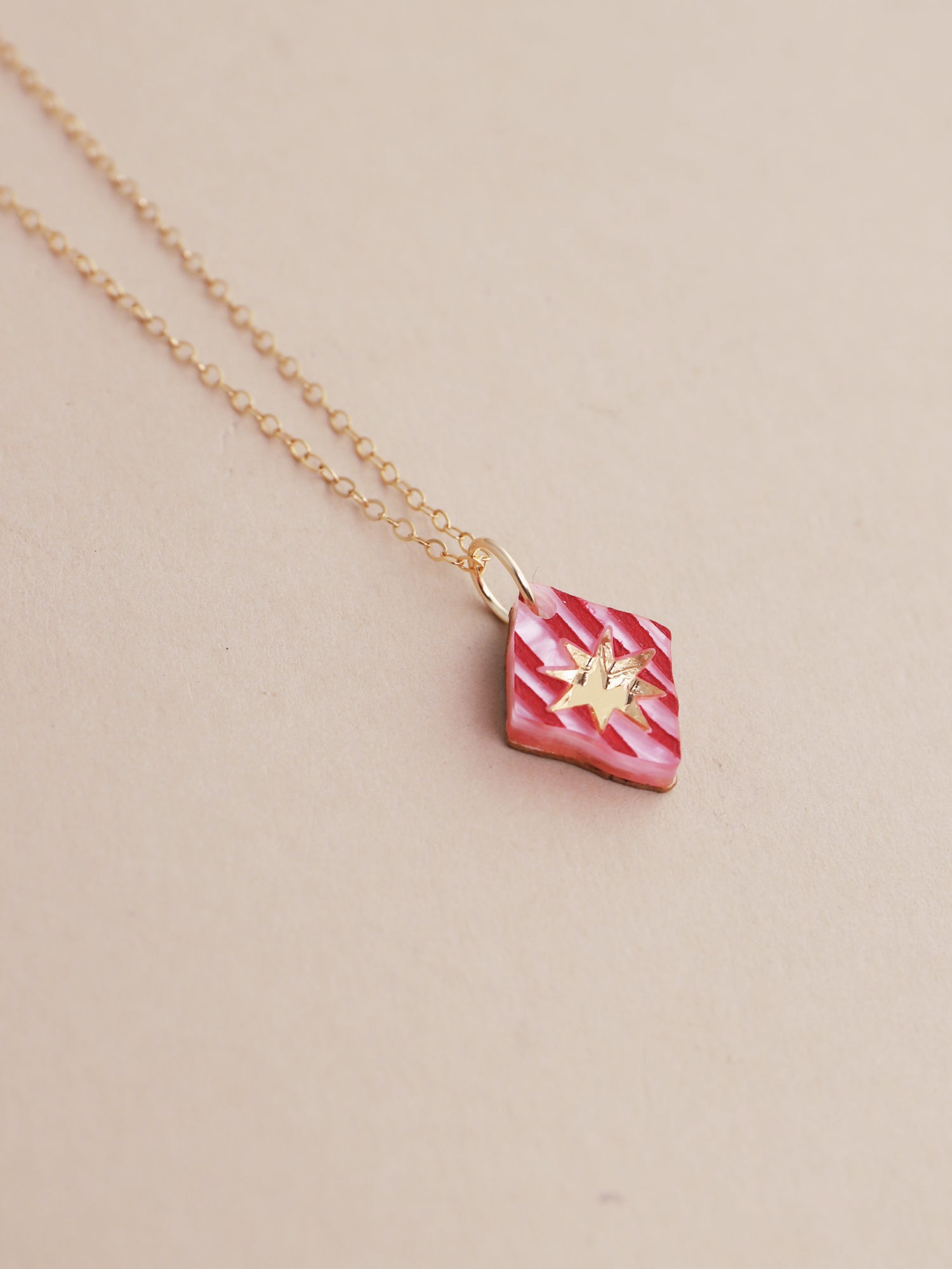 Nova Necklace in Rose by Wolf & Moon, handmade in UK, featuring a lightweight design and intricate details.