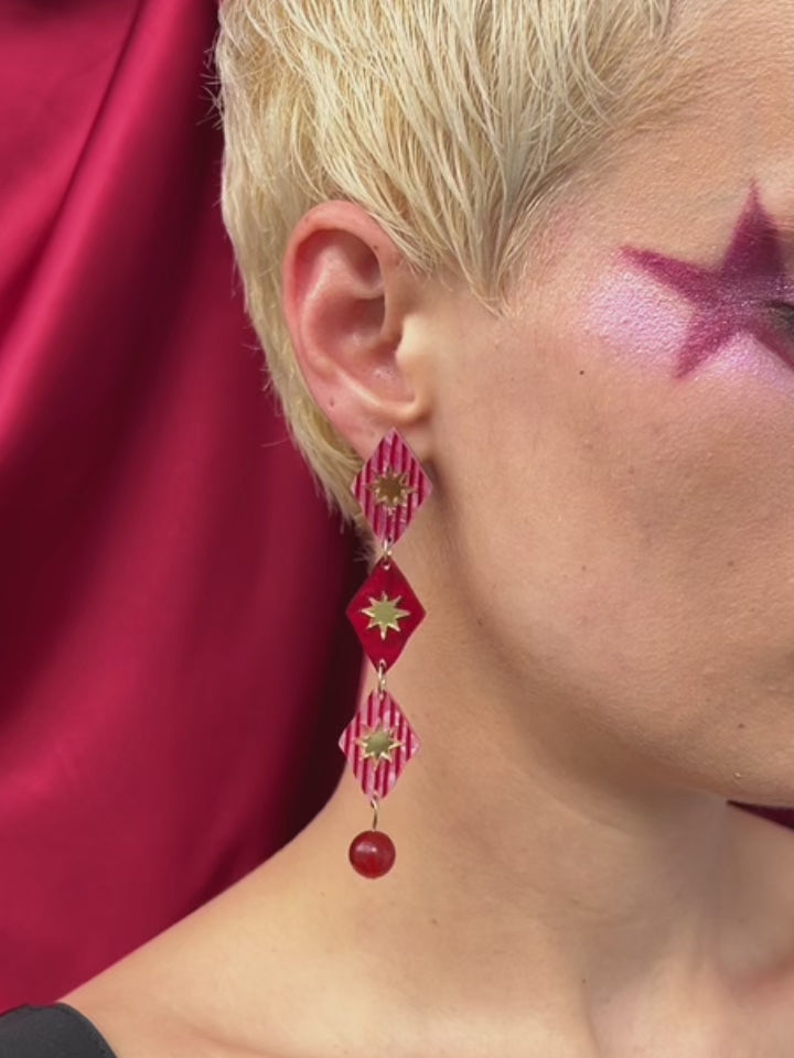 Harley Statement Earrings in Rose, handmade in UK by Wolf & Moon, featuring intricate design and lightweight, stylish appeal.