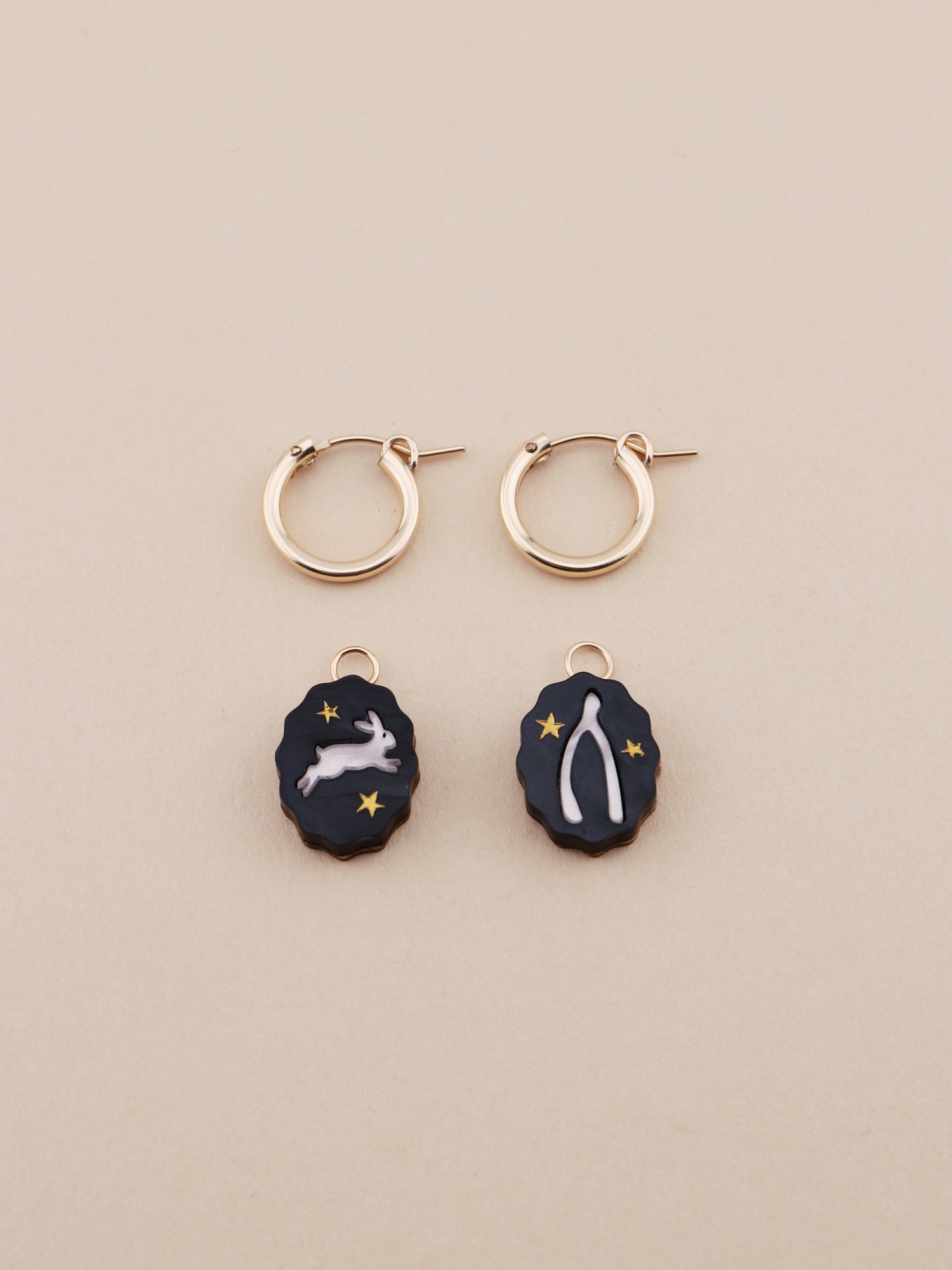 Rabbit & Wishbone Charm Hoops