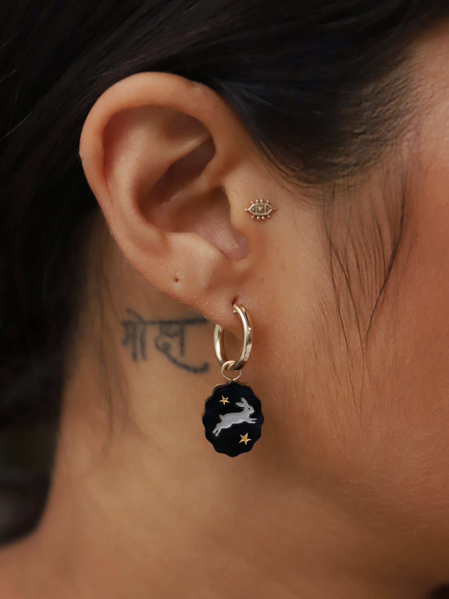 Rabbit & Wishbone Charm Hoops