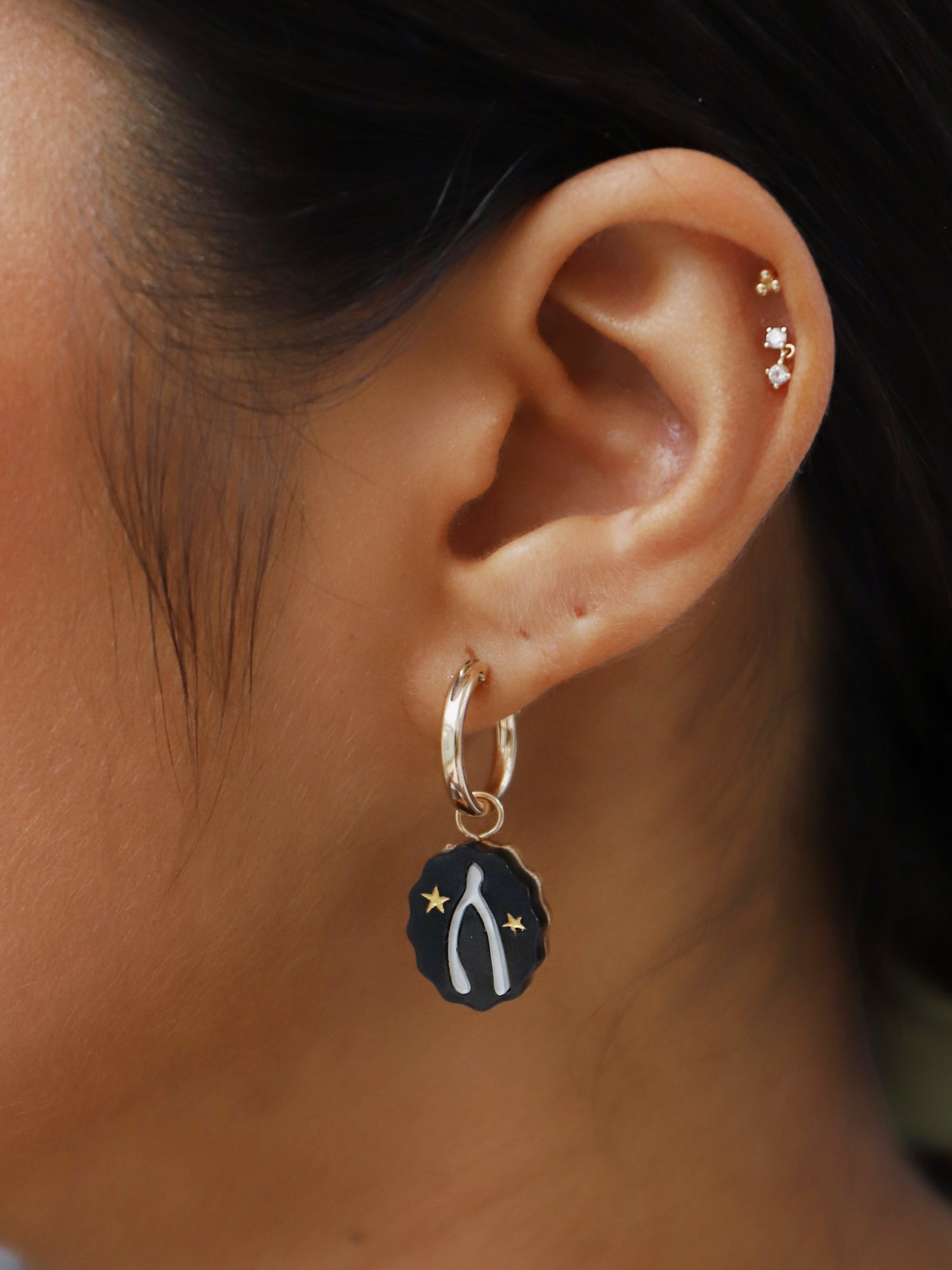 Rabbit & Wishbone Charm Hoops