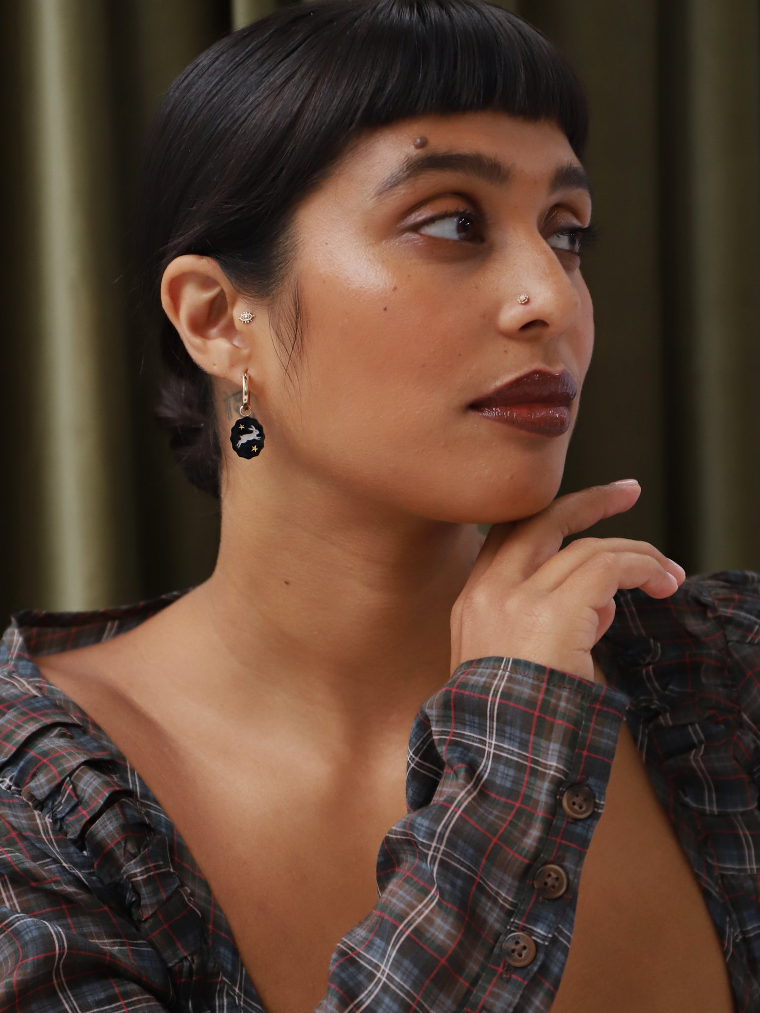 Rabbit & Wishbone Charm Hoops