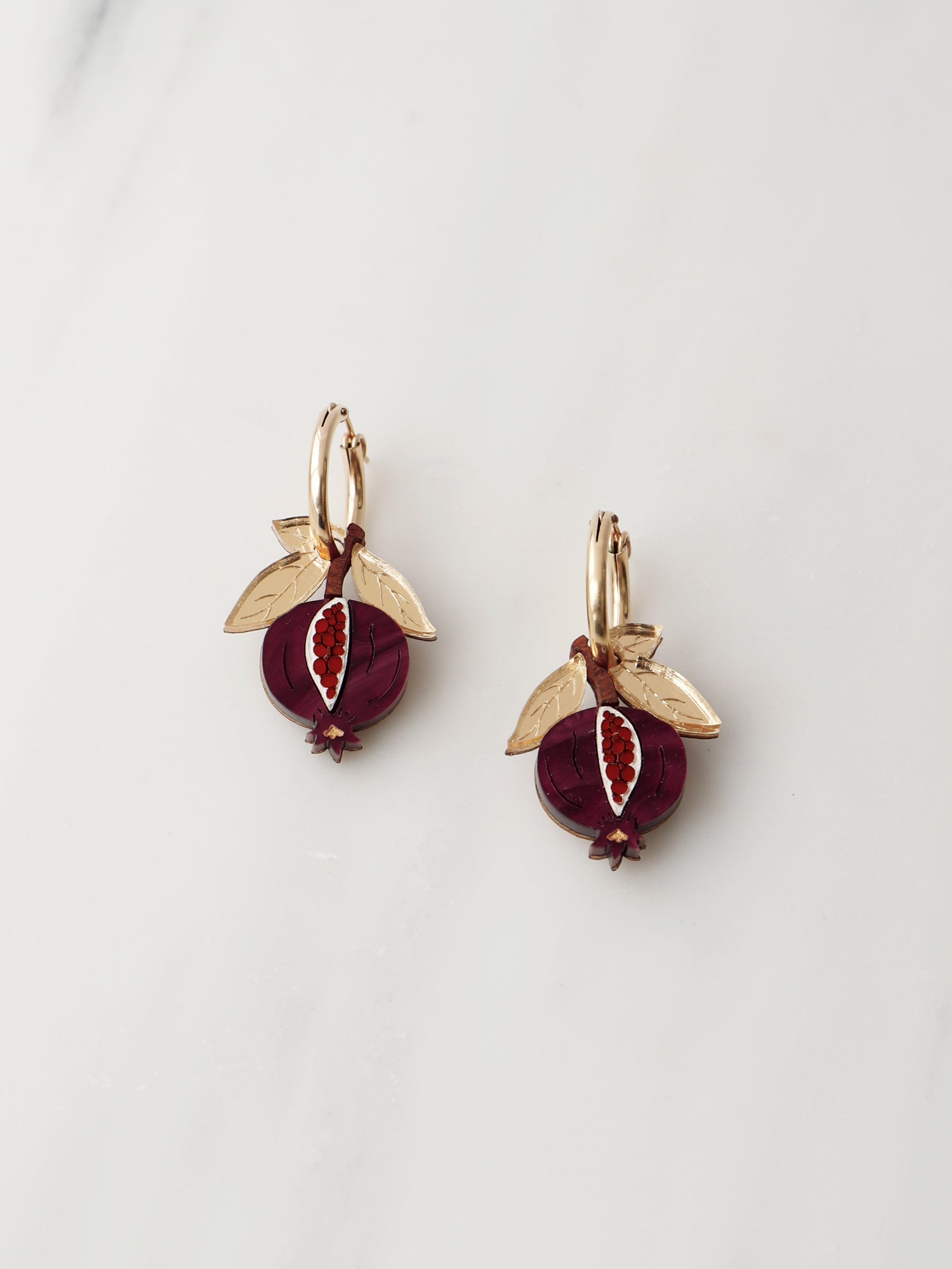 Mini Pomegranate Hoops. Original jewellery handmade in the U.K. by Wolf & Moon.