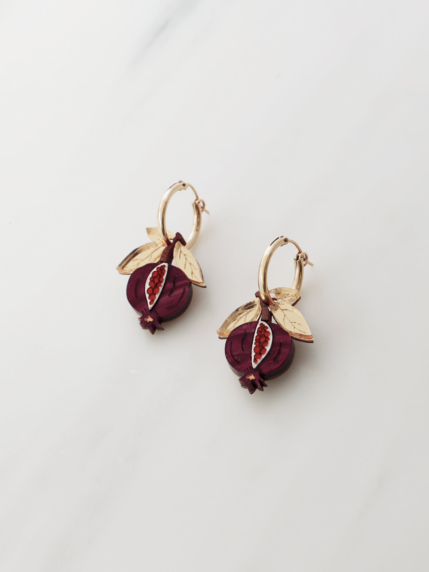 Mini Pomegranate Hoops. Original jewellery handmade in the U.K. by Wolf & Moon.