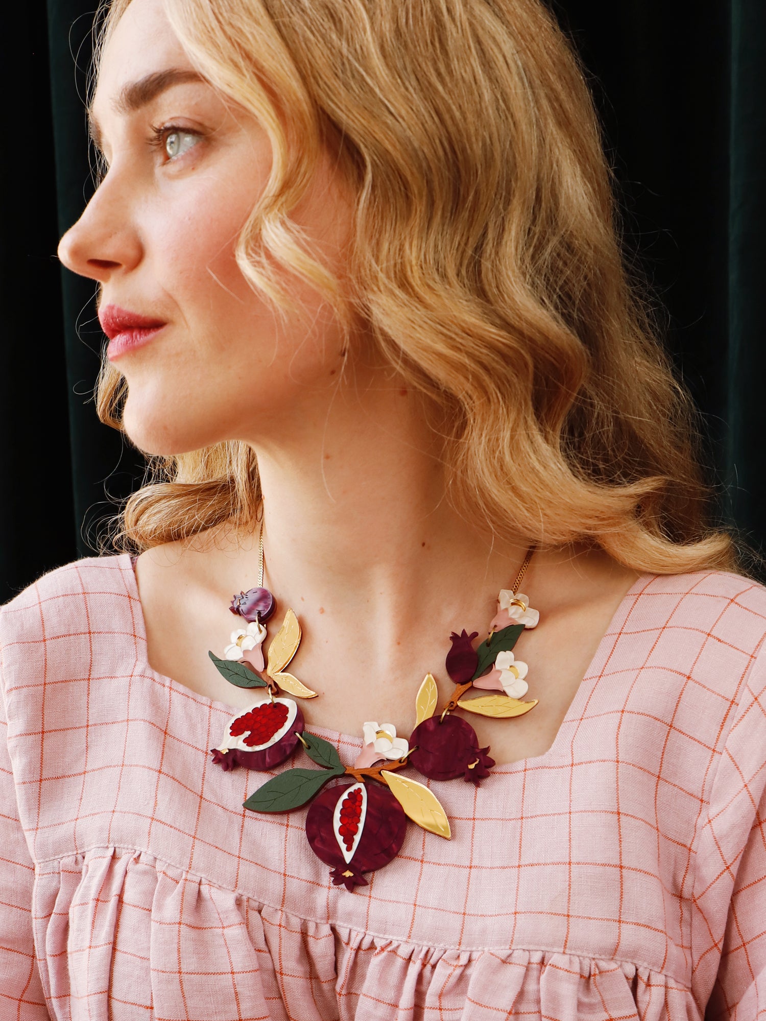 Pomegranate Statement Necklace. Original jewellery handmade in the U.K. by Wolf & Moon.