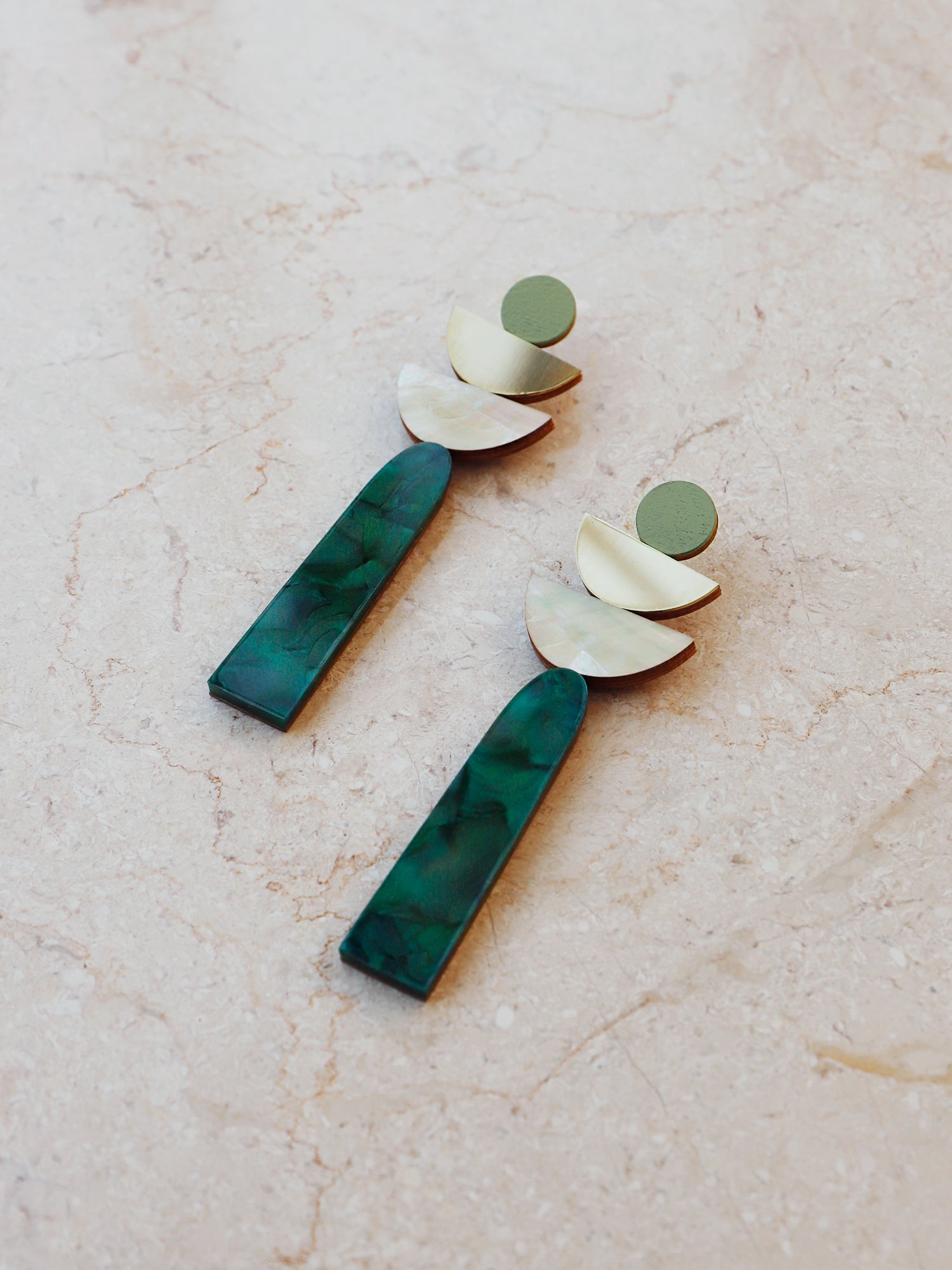 Selene Earrings in Green Marble